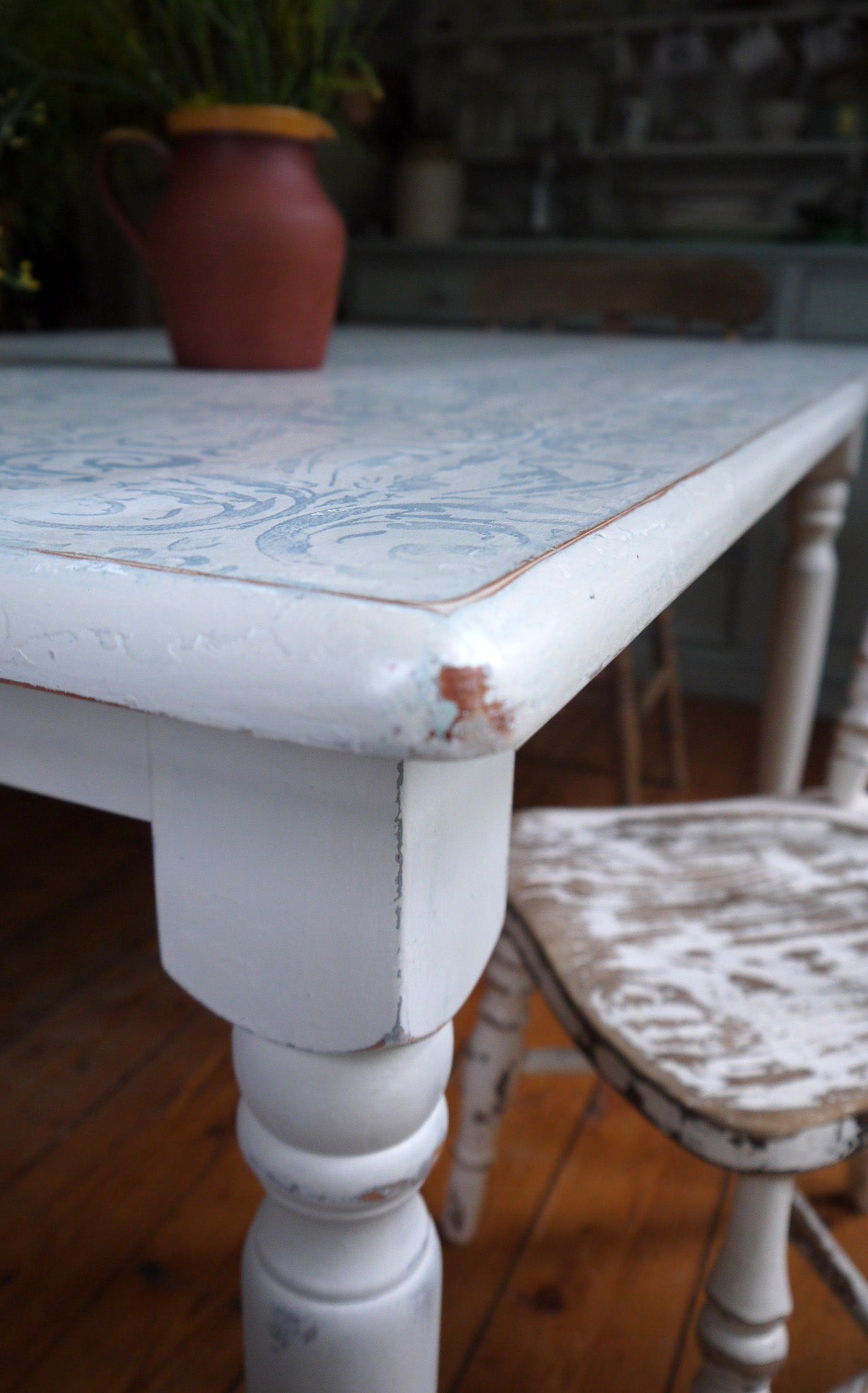 Painted to order - Vintage dining tables hand painted and stencilled or pattern rolled with gorgeous decorative designs on the top