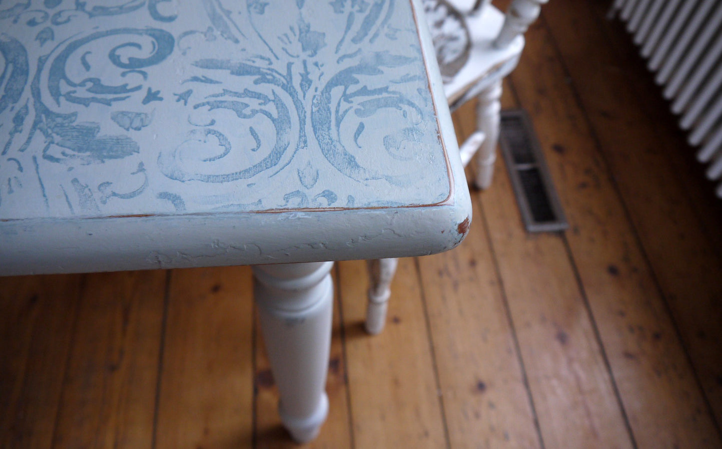 Painted to order - Vintage dining tables hand painted and stencilled or pattern rolled with gorgeous decorative designs on the top