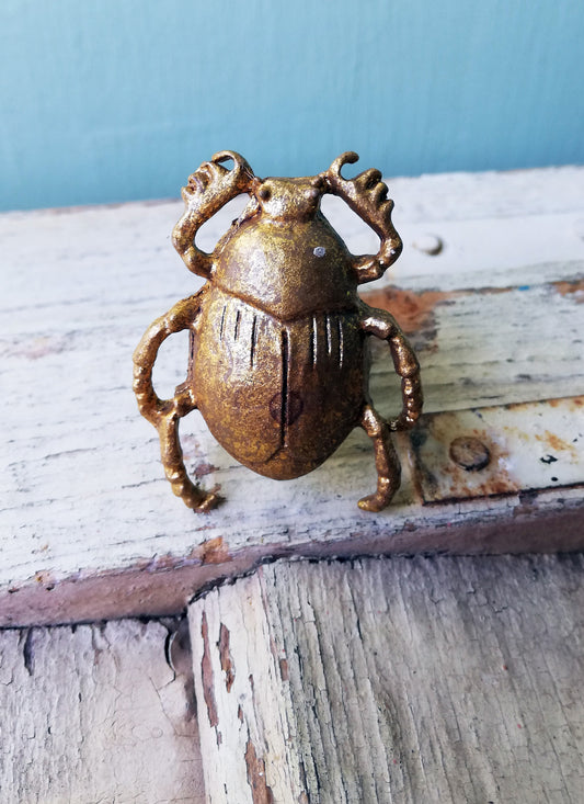 Bronze Golden Scarab beetle Vintage style metal drawer knob