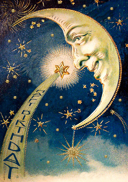 Happy birthday moon glitter card