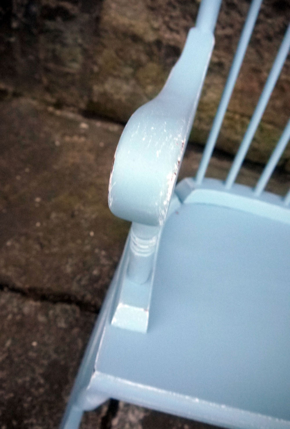 Hand painted vintage shabby chic rocking chair in Fusion Mineral Paint Heirloom Blue
