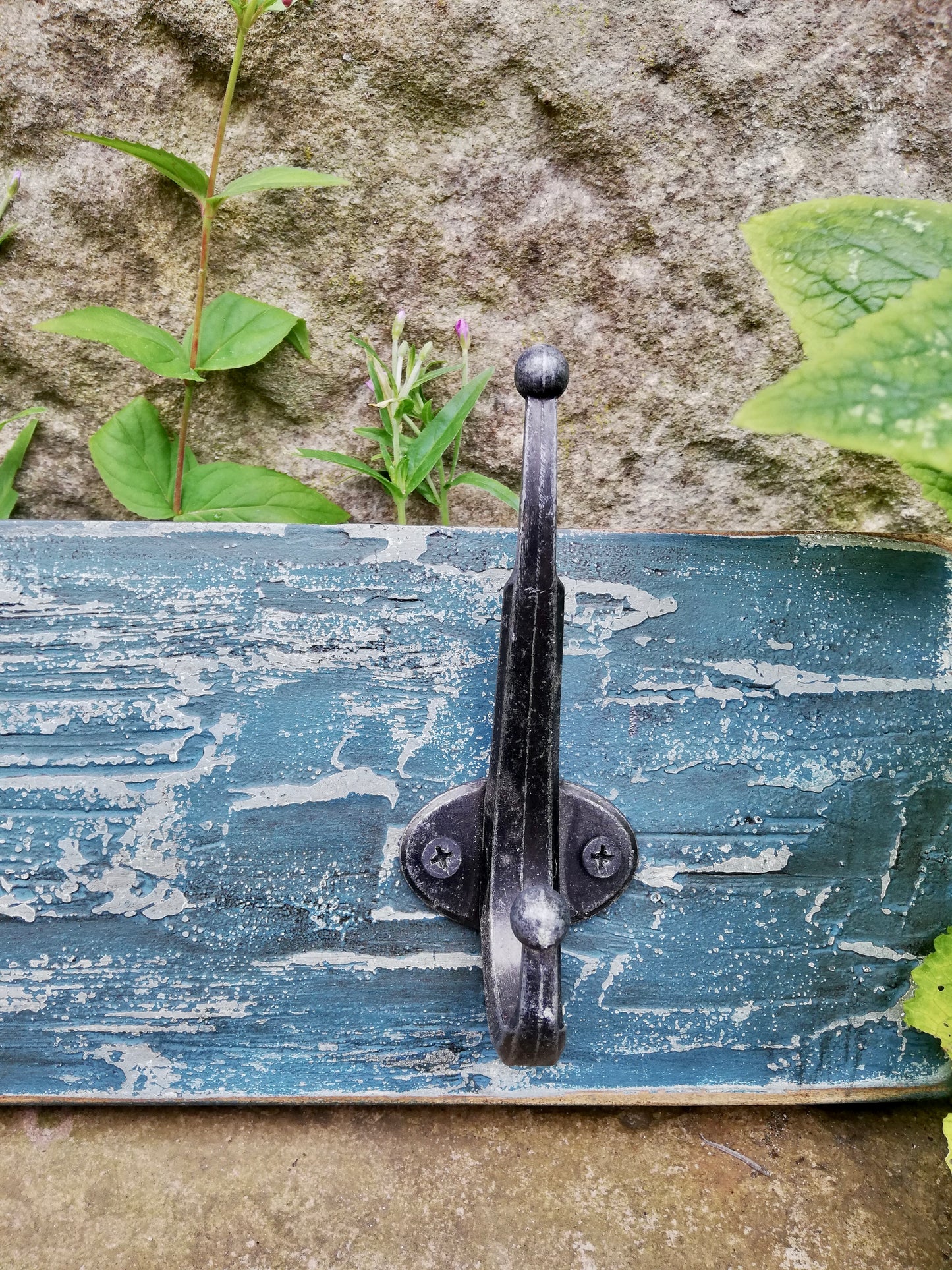 Hand made coat rack with 3 hooks.