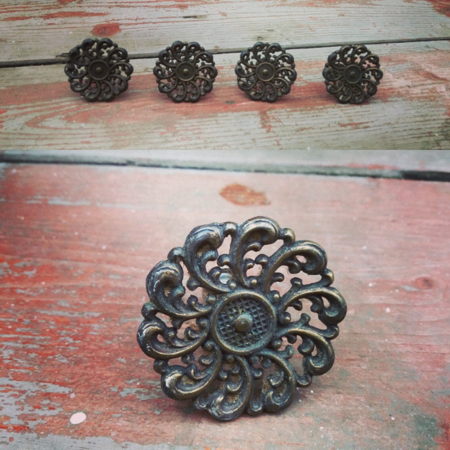 Vintage ornate round drawer handles- set of 4.