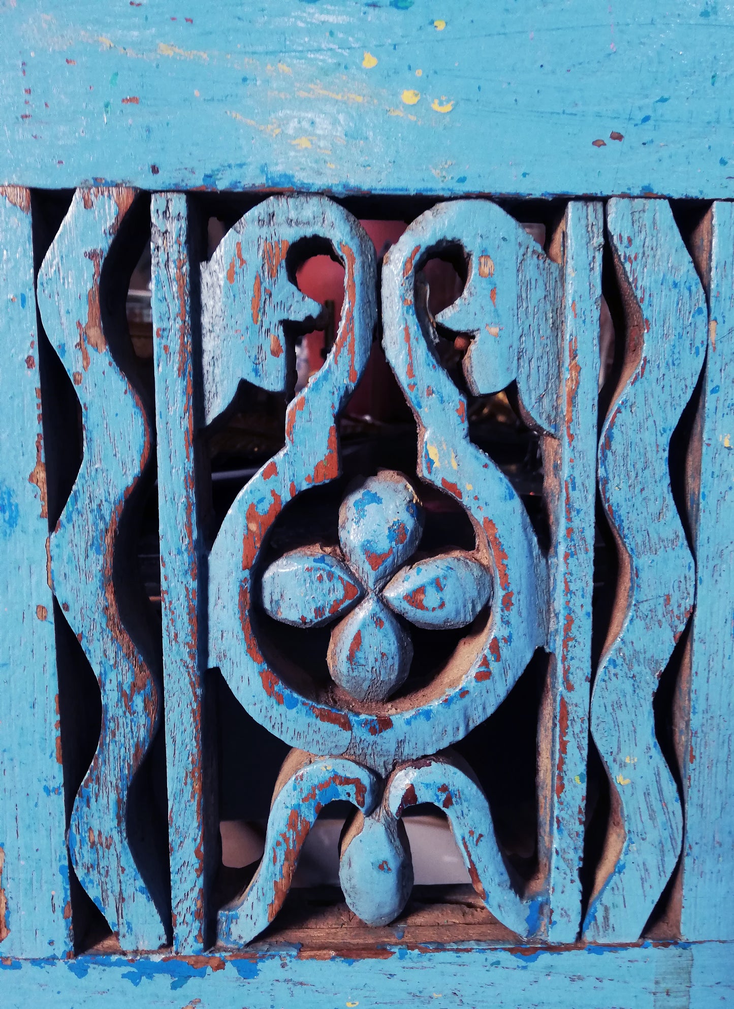 Beautiful antique painted chair with original blue chippy paint