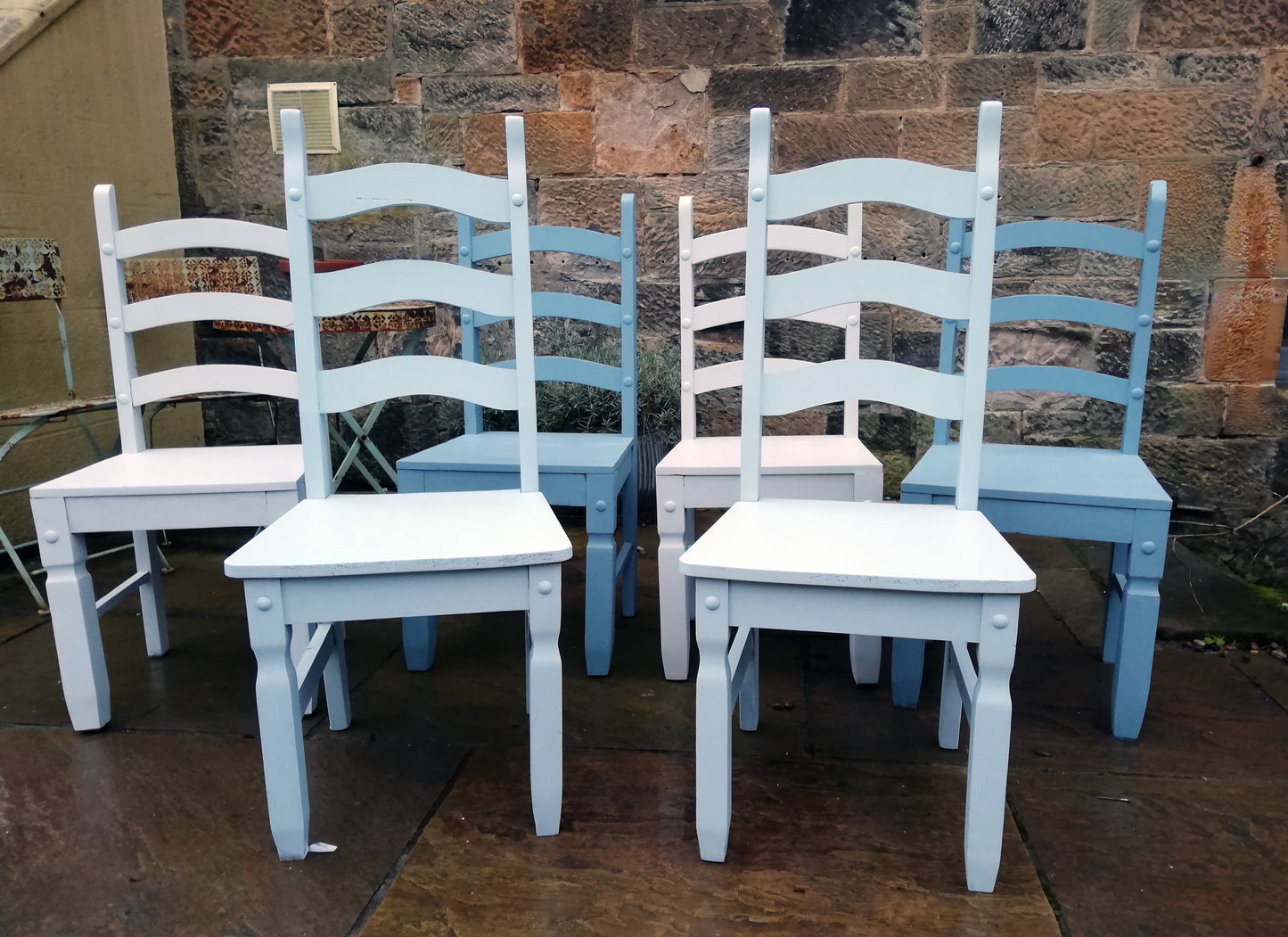 Handpainted Mismatched vintage dining chairs painted in your choice of `Little Greene colours