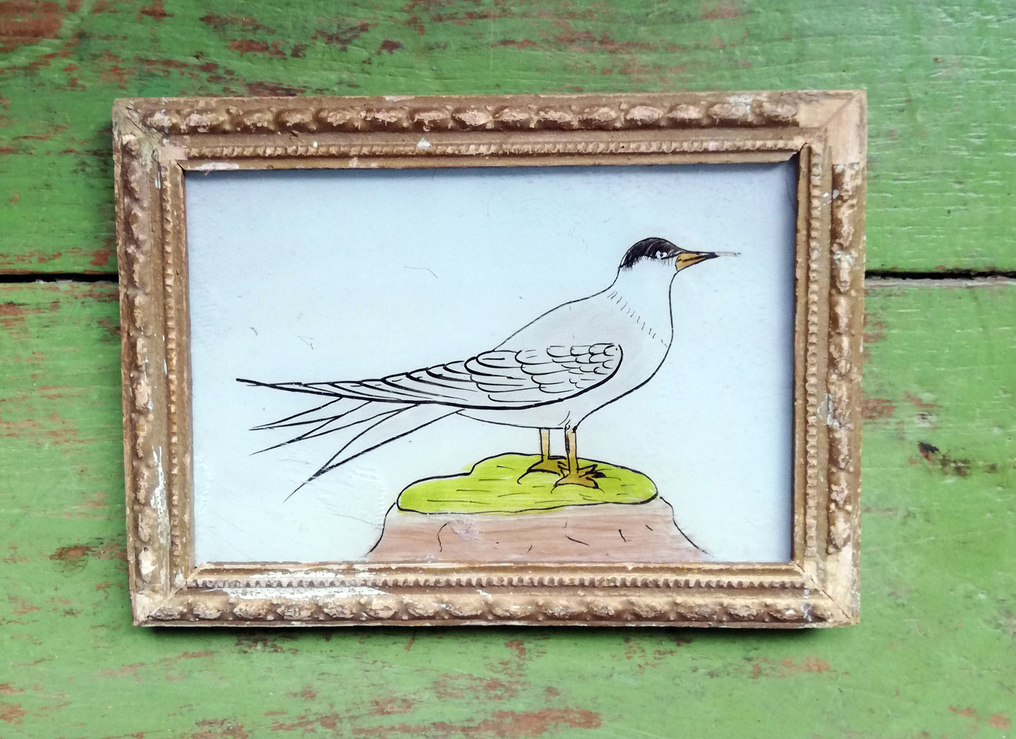 Vintage glass painting of a seagull