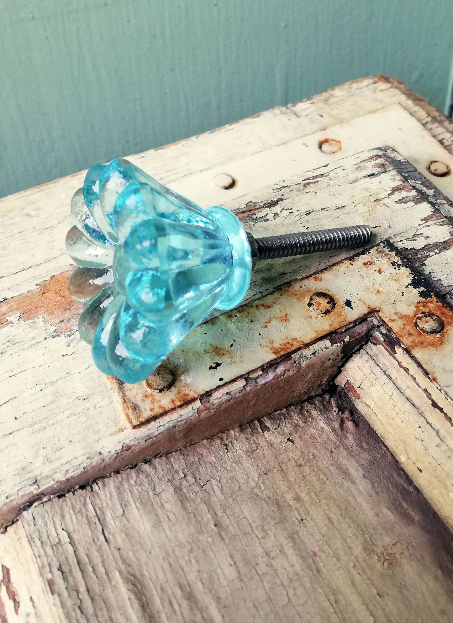 Blue Glass style flower knob furniture handle