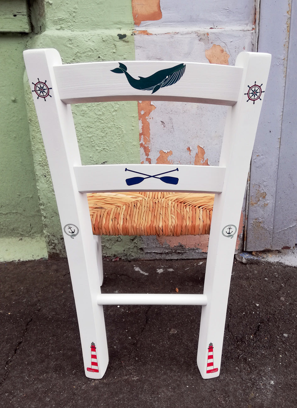 Rush seat personalised children's chair - Nautical Theme - made to order