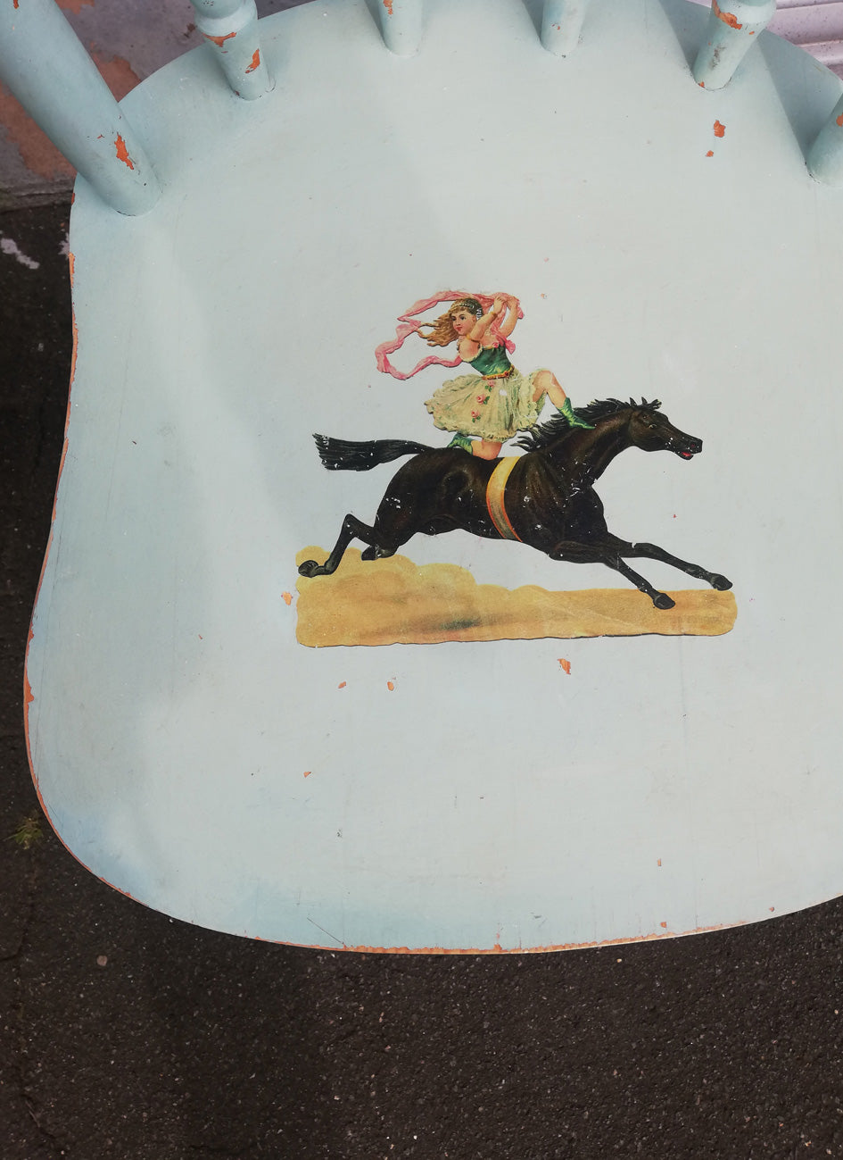 Decoupaged vintage chair with circus girl