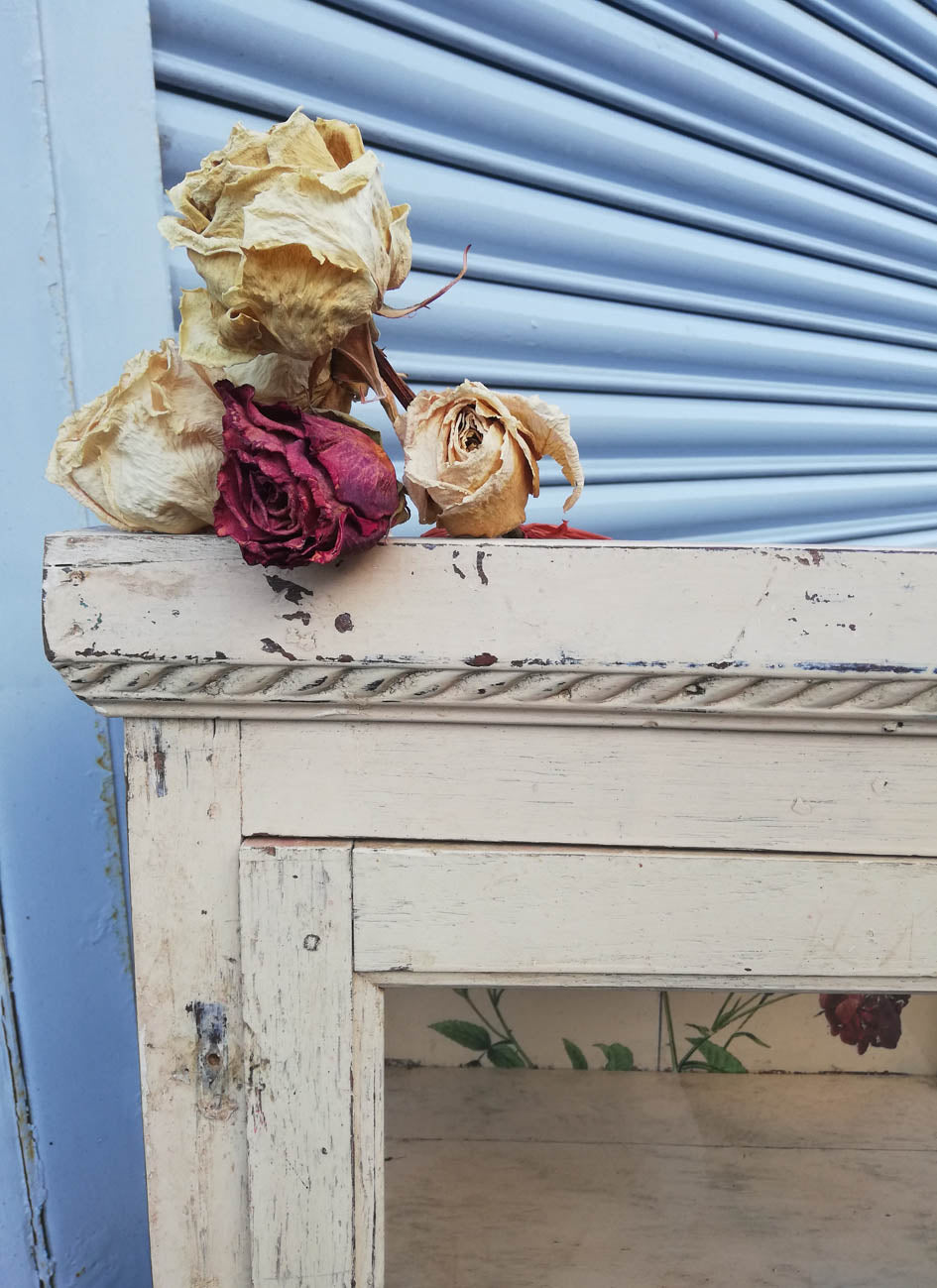 Antique teak wood painted wall unit with floral rose design