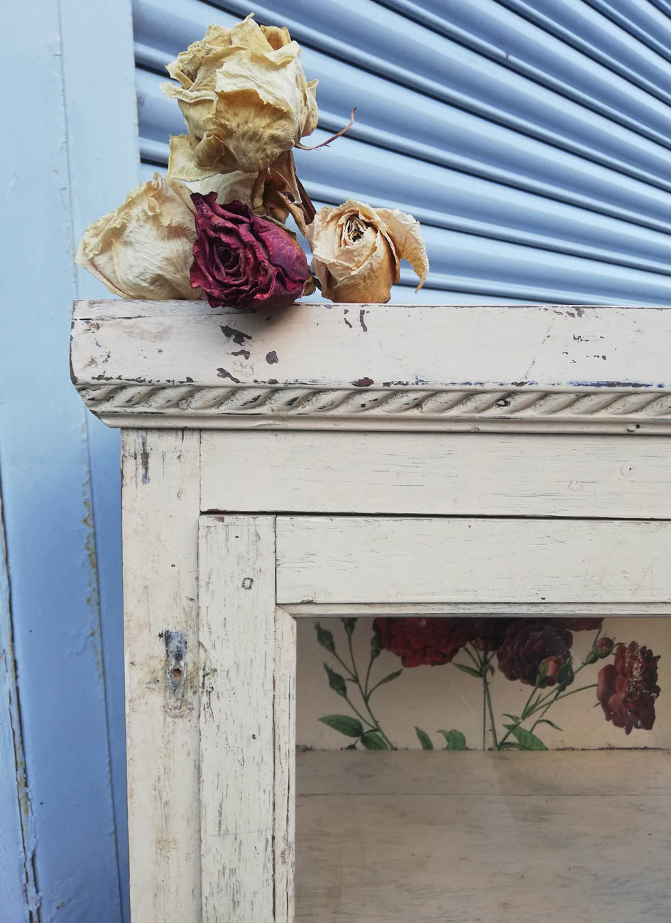 Antique teak wood painted wall unit with floral rose design