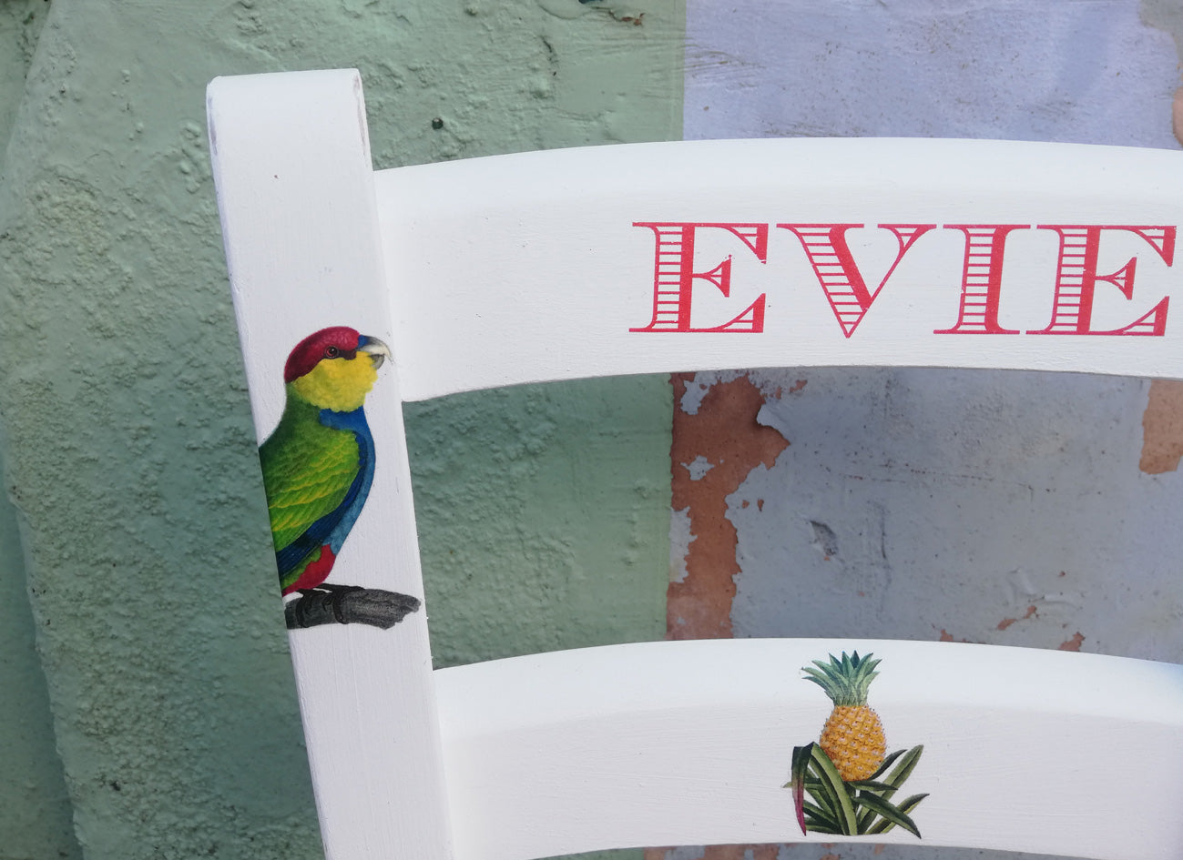 Rush seat personalised children's chair - Tropical theme - made to order