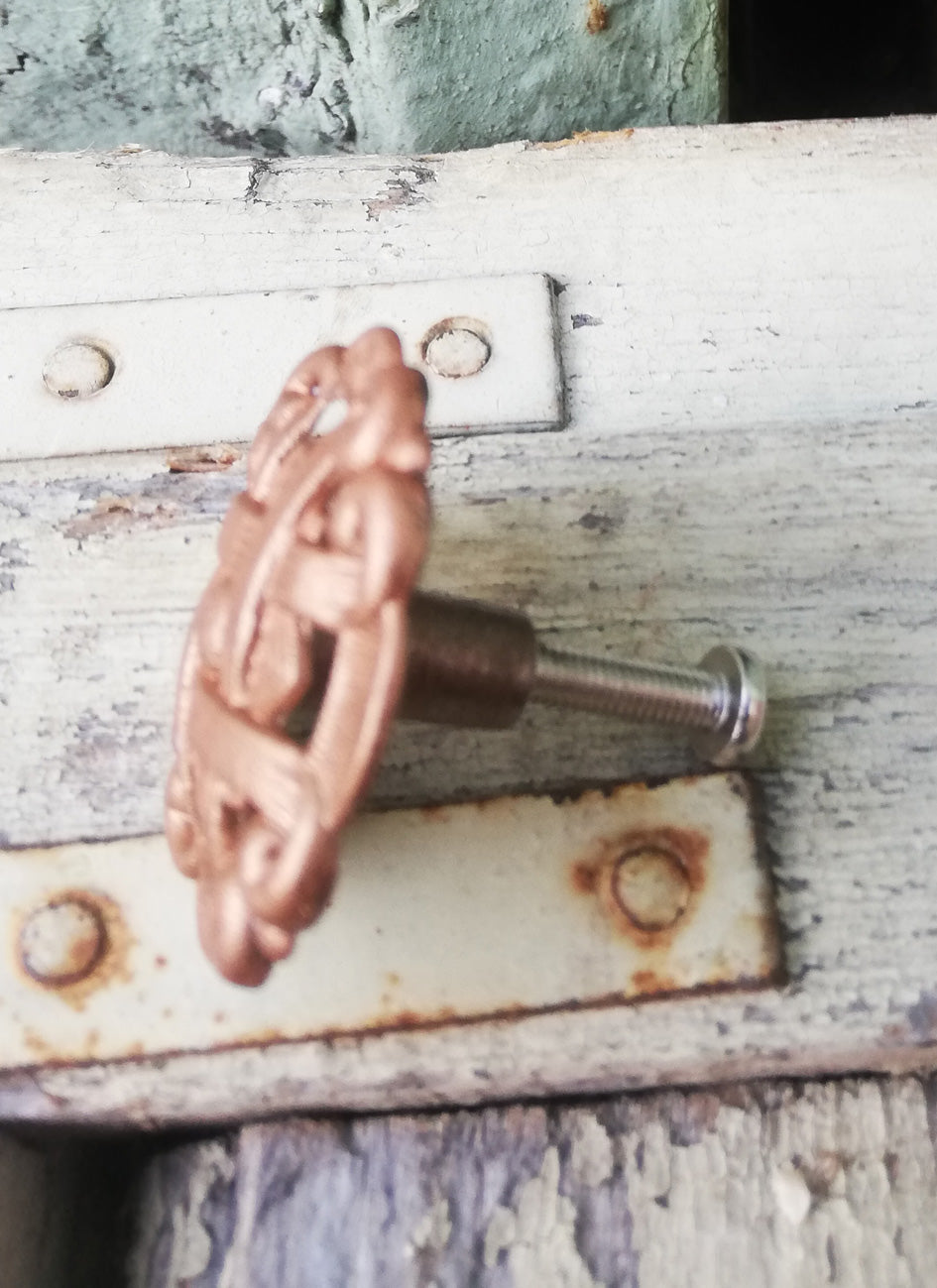 Vintage round furniture handles painted in copper
