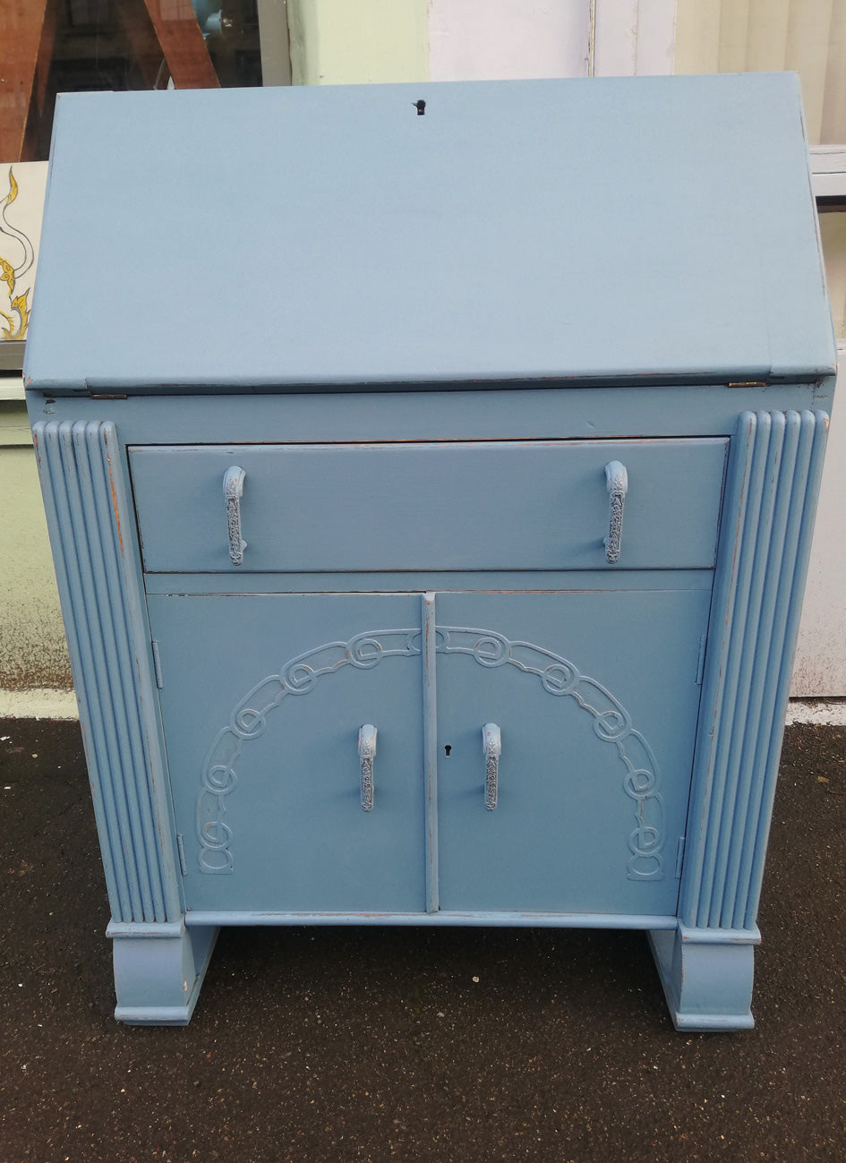 Reserved vintage writing bureau painted in Steel Blue