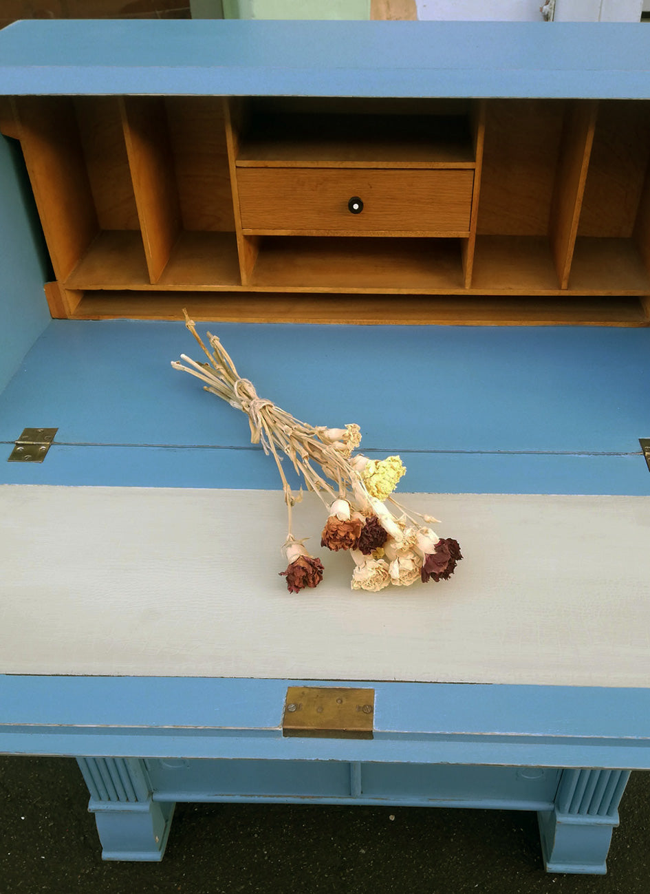 Reserved vintage writing bureau painted in Steel Blue