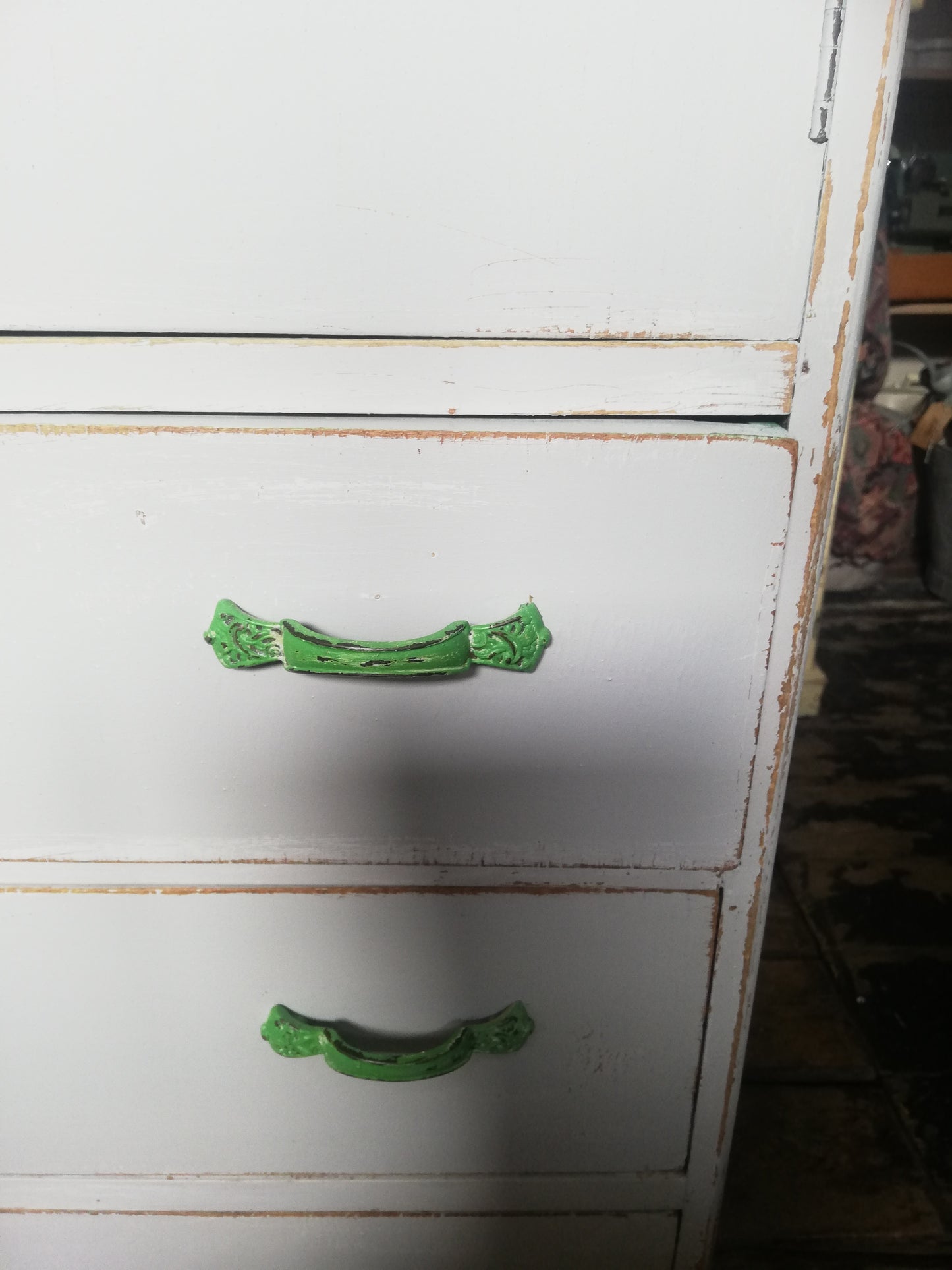 Reserved for Jed Vintage tallboy shabby chic cabinet painted in grey and green