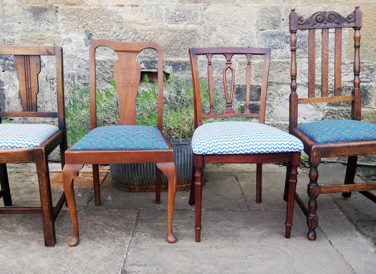 Re-upholstered matching or mismatched vintage dining chairs refinished to order