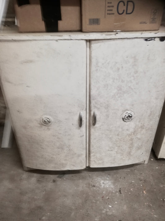Commission for Andrea Vintage 1950's kitchen floor cabinet in Palm Springs pink and gold