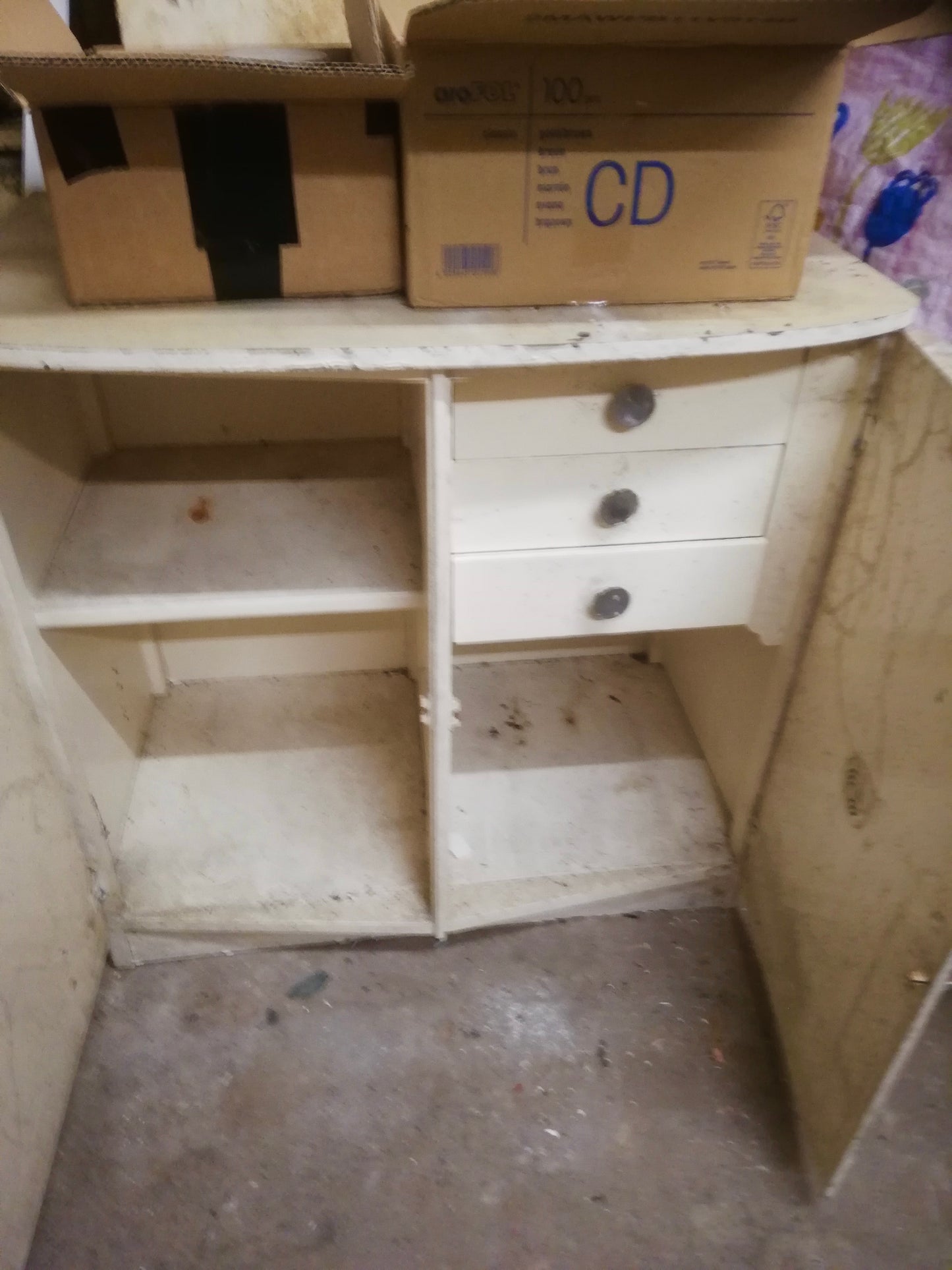 Commission for Andrea Vintage 1950's kitchen floor cabinet in Palm Springs pink and gold