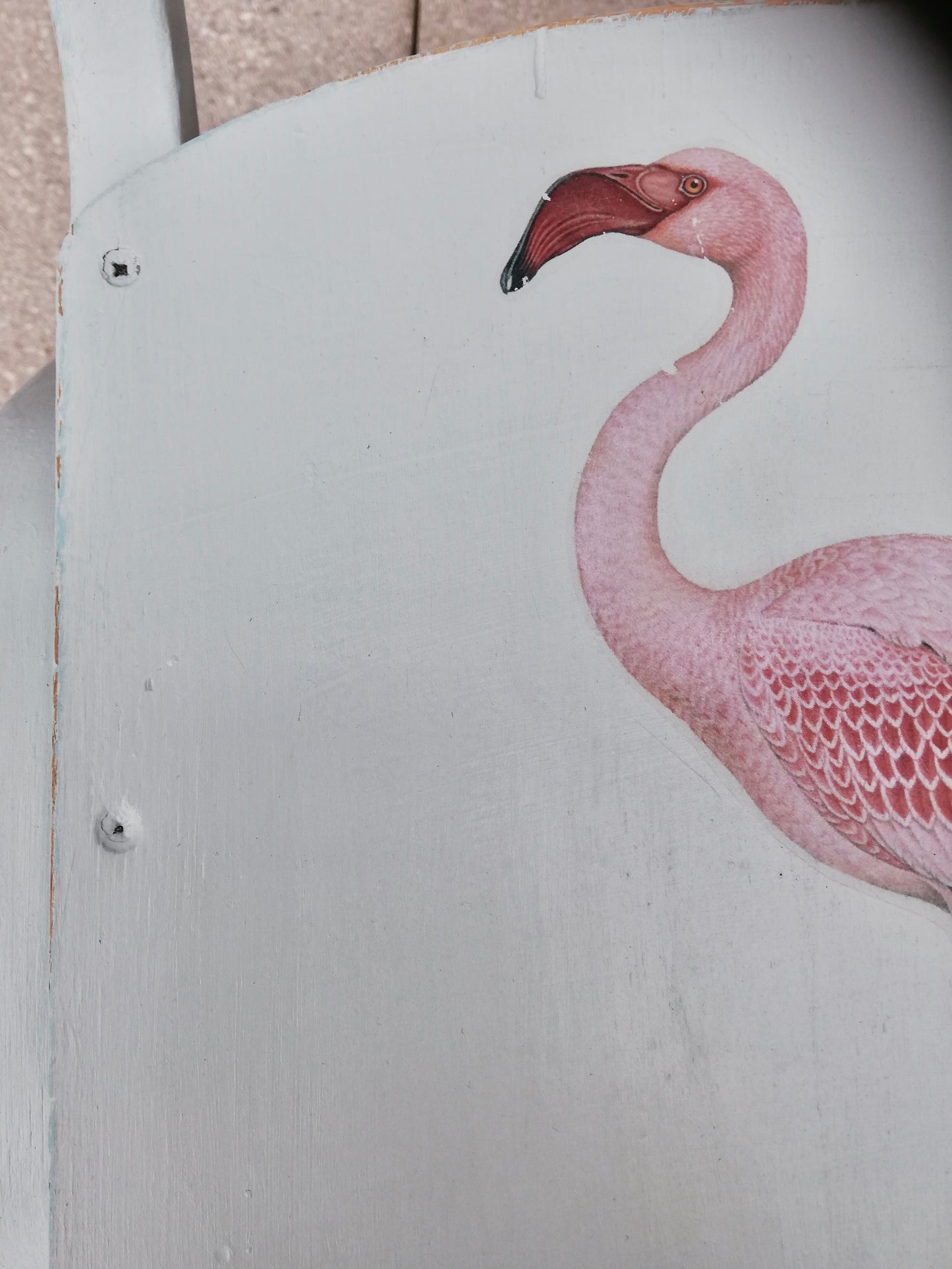 Commission for Silvia Vintage Personalised children's school chair with Flamingo design