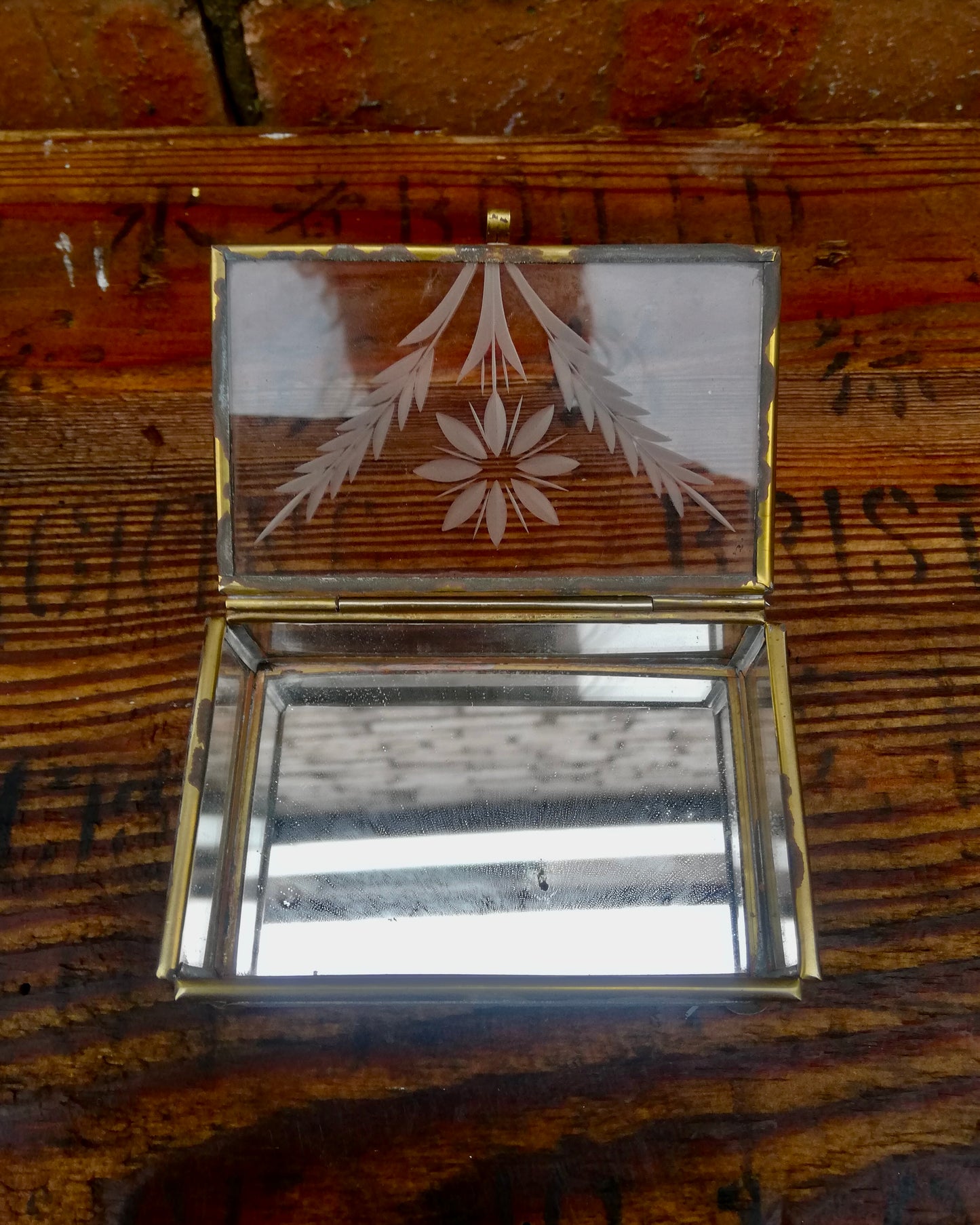 Little vintage etched glass box