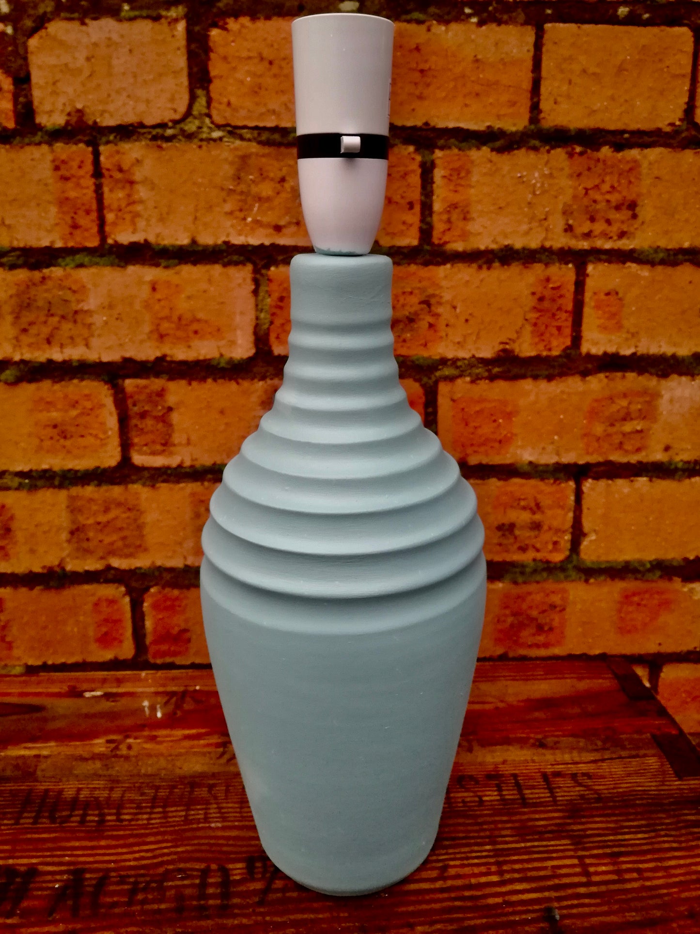 Vintage ceramic lamp base painted in Fusion Mineral Paint Heirloom Blue