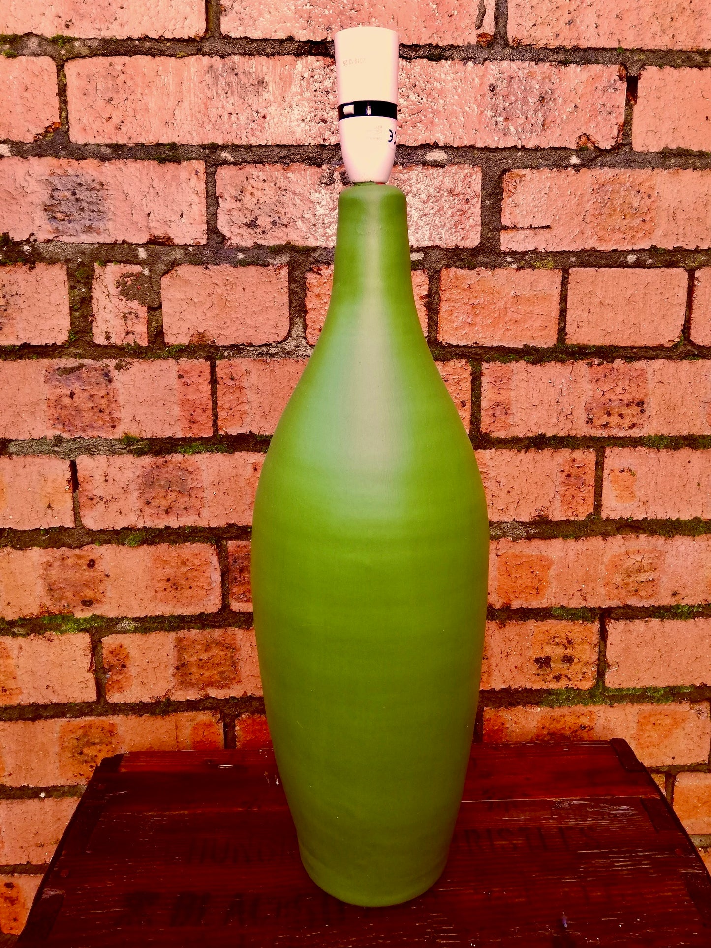 Lovely big vintage lamp base painted a dark olive