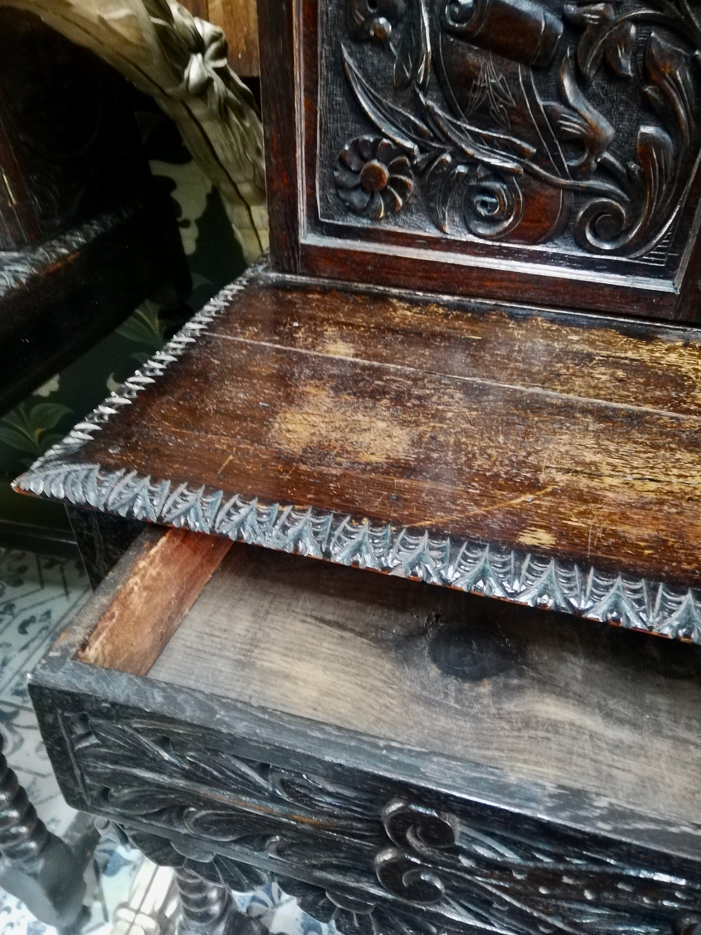 Jacobean Green Man antique Oak Writing desk