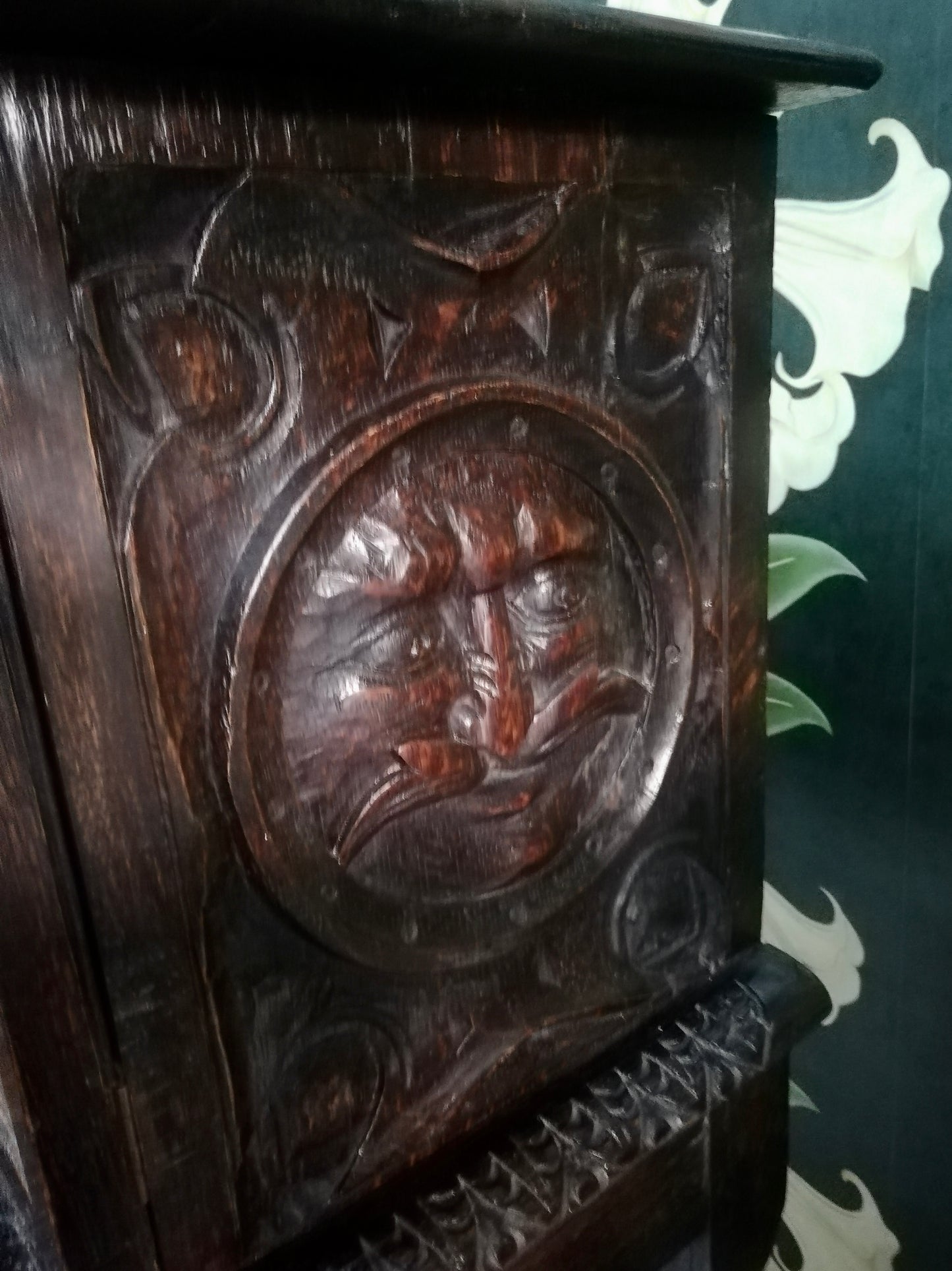 Jacobean Green Man antique Oak Writing desk