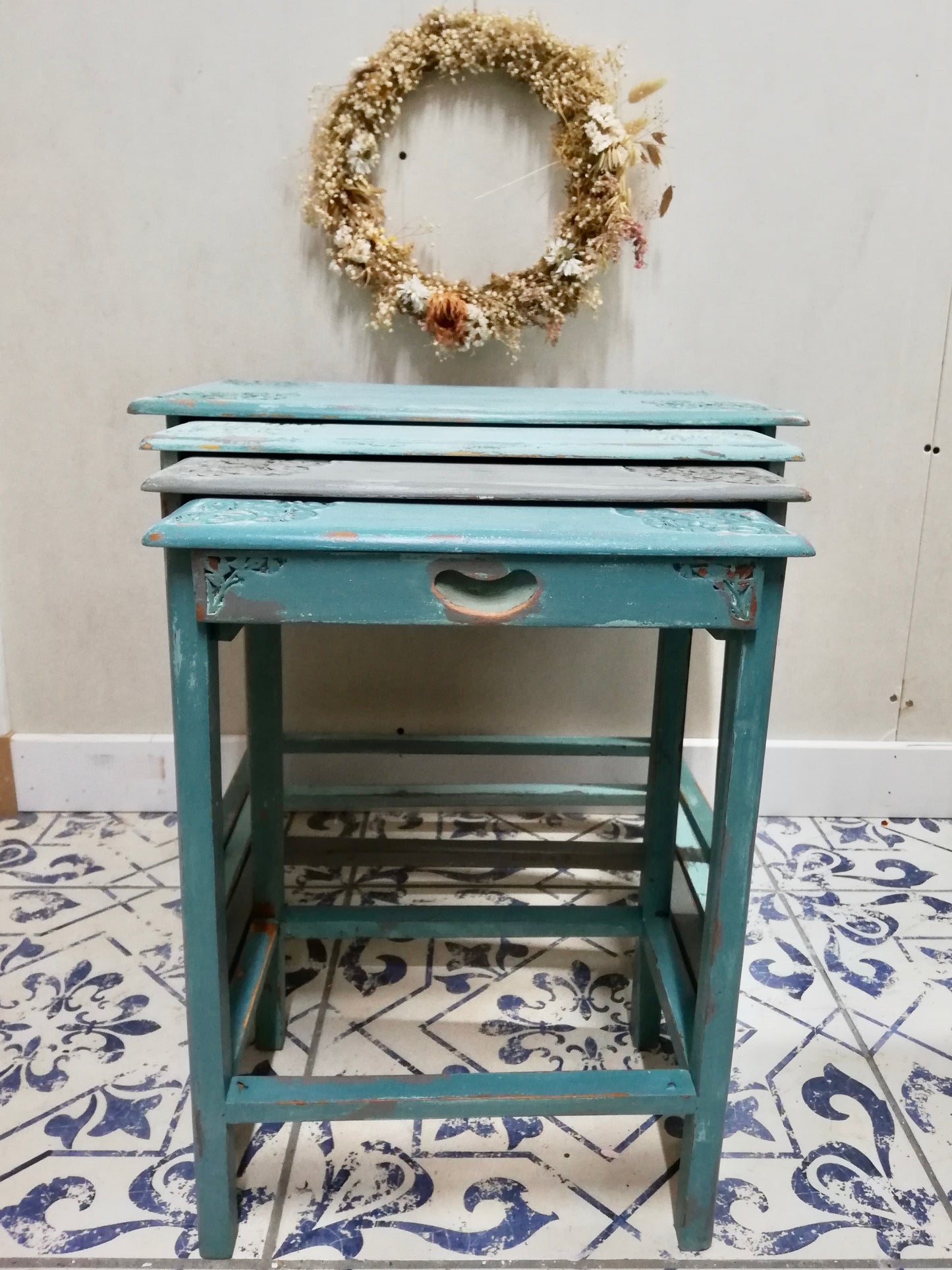 Vintage carved nest of tables