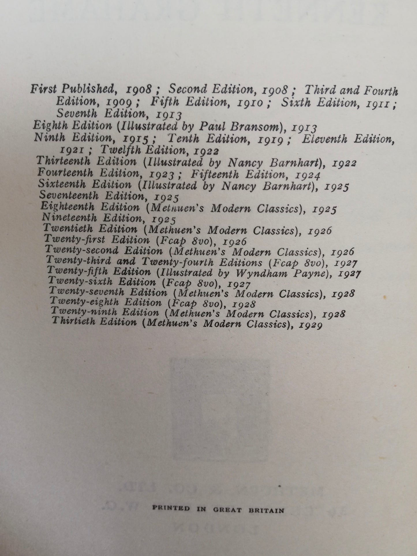 Vintage 1929 copy of The Wind In The Willows by Kenneth Grahame