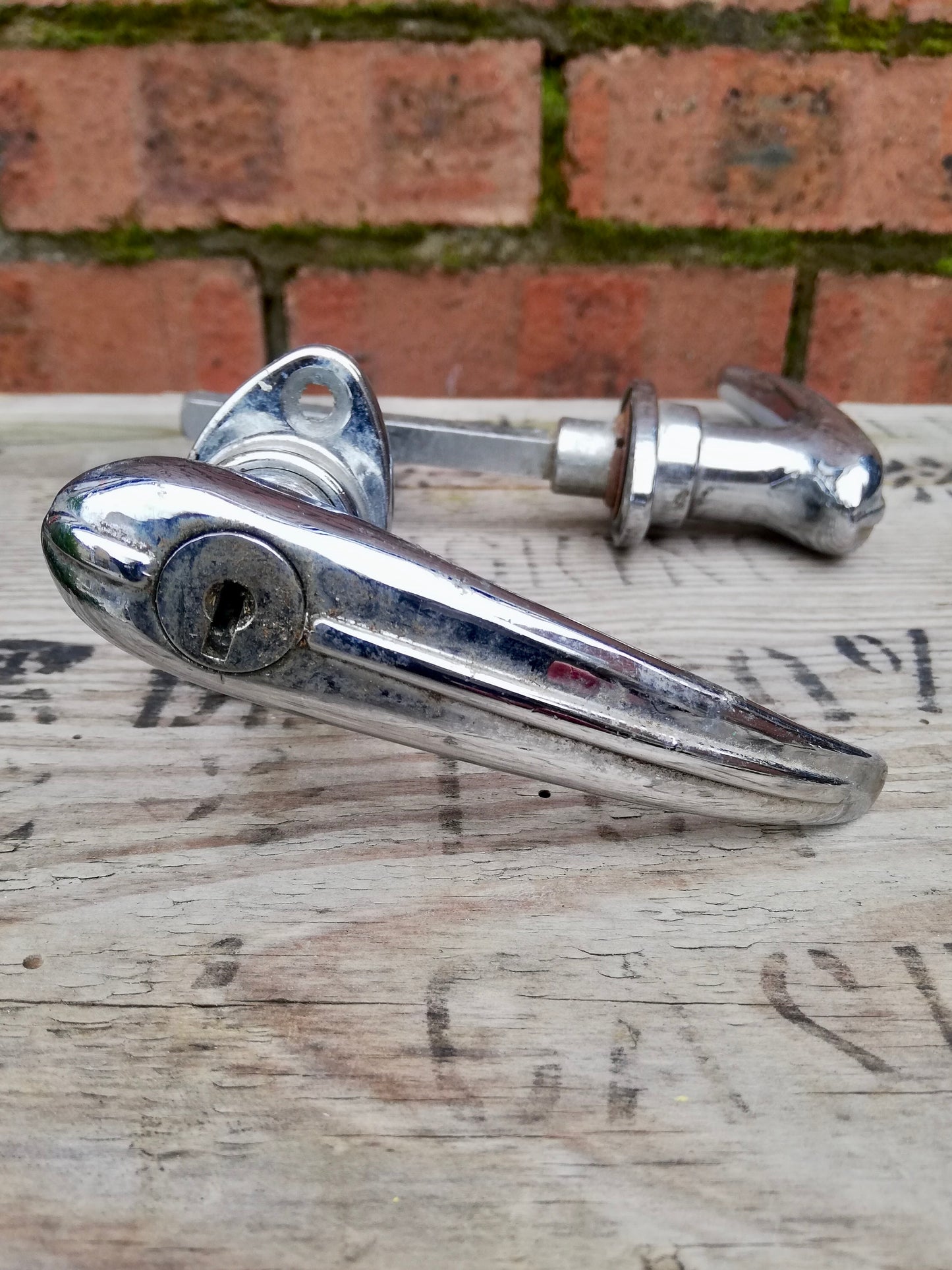 Pair of Vintage chrome door handles with keys