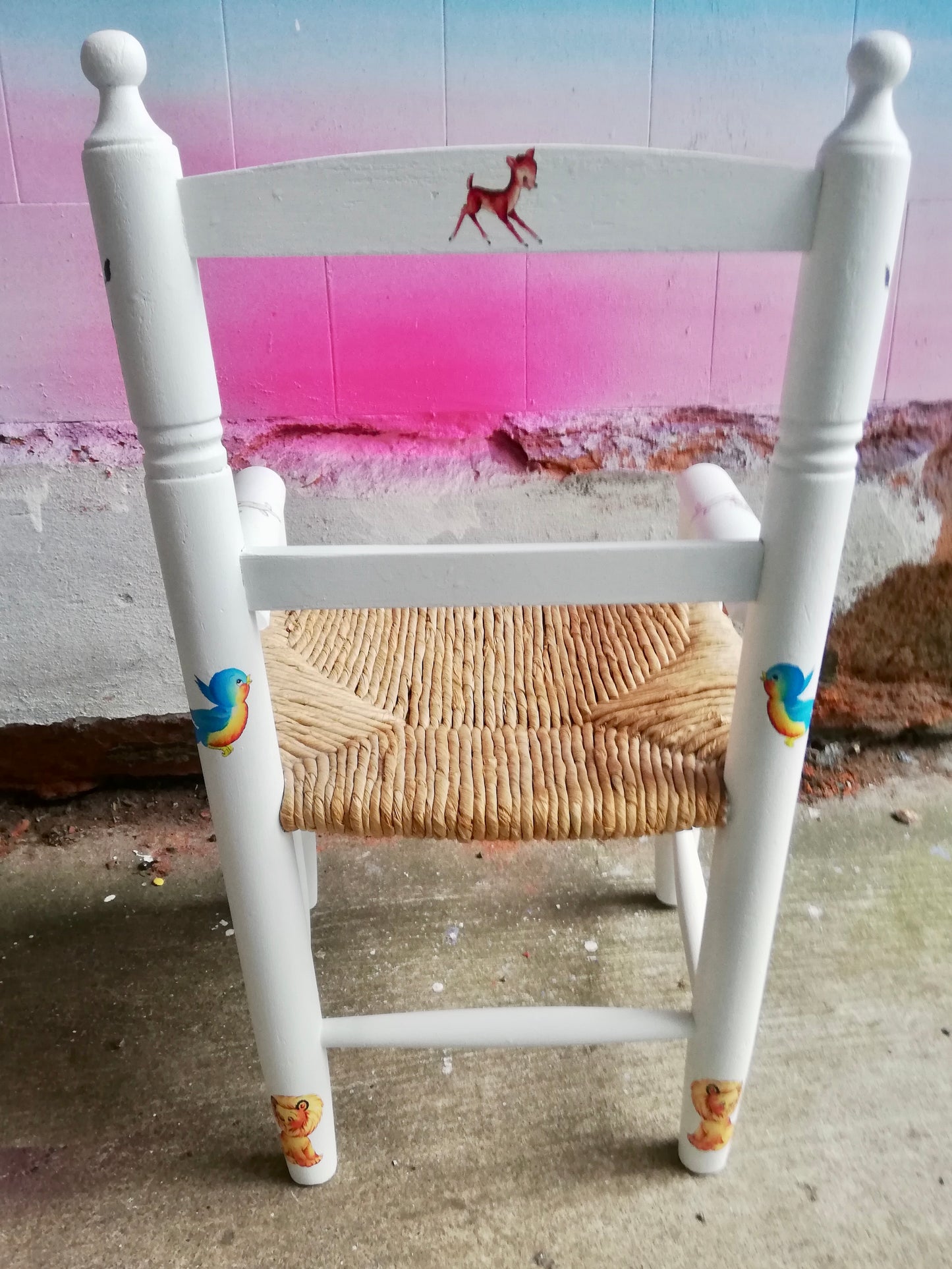 Rush seat personalised children's chair - cute retro animals theme - made to order