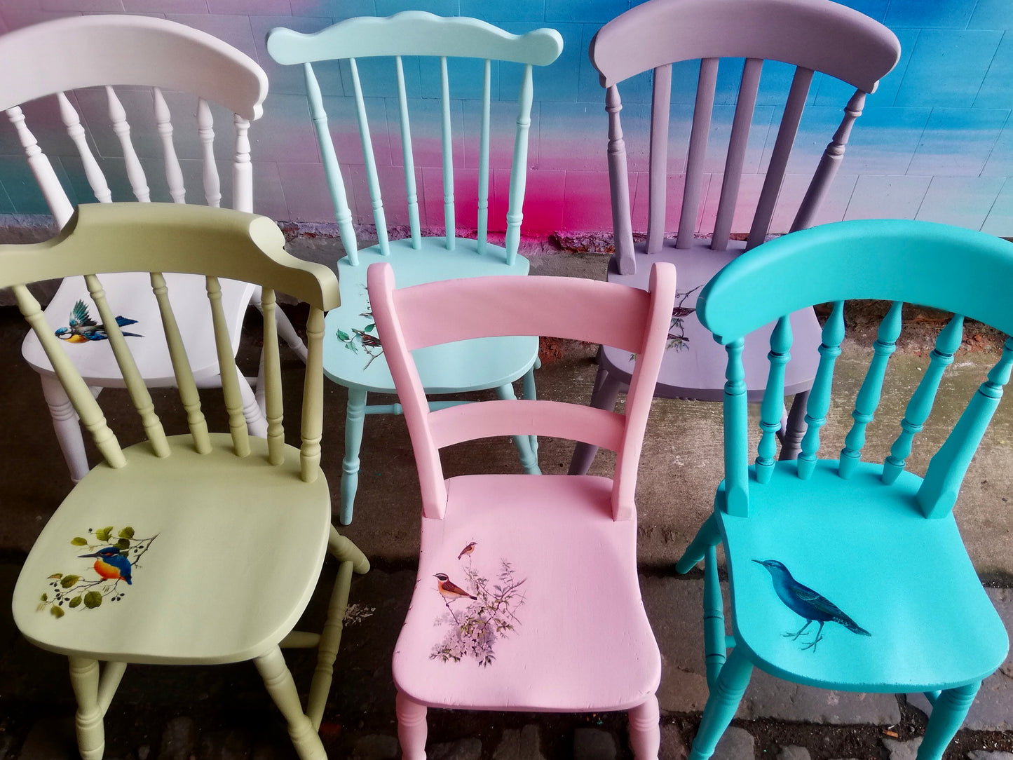 Mismatched vintage dining chair set with your choice of design - painted to order