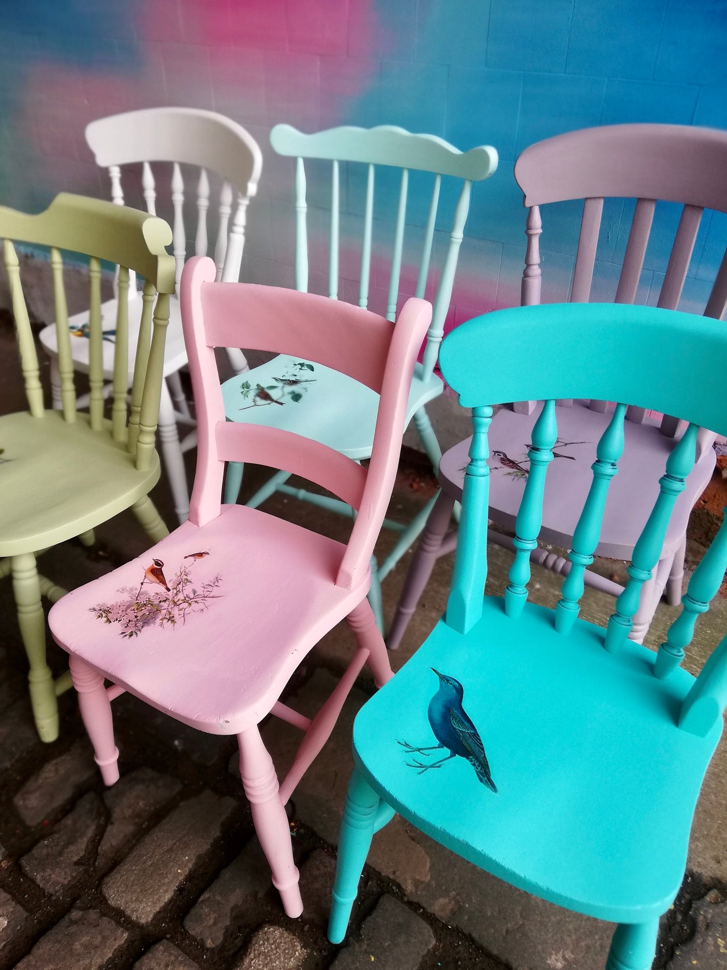 Mismatched vintage dining chair set with your choice of design - painted to order
