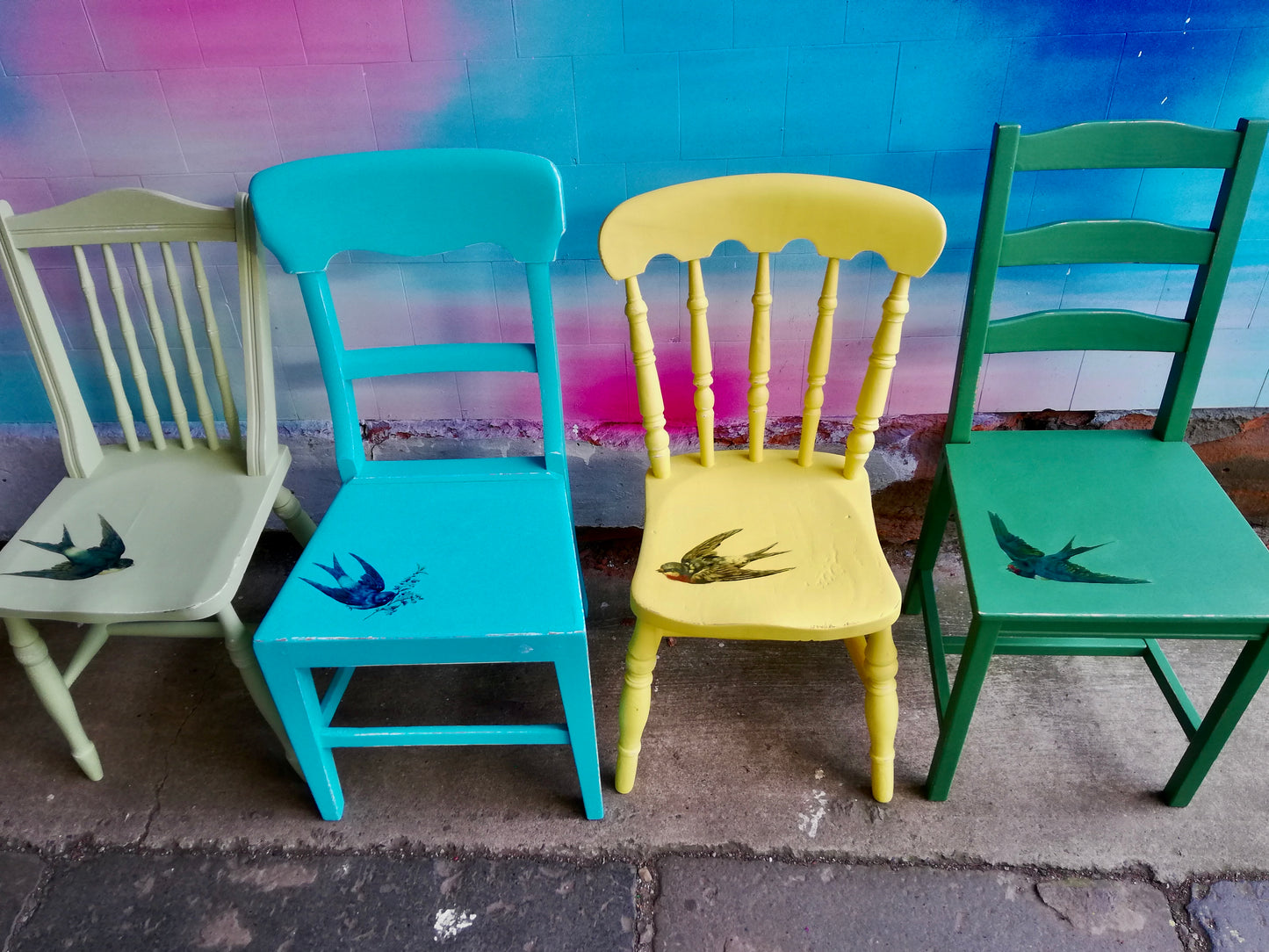 Mismatched vintage dining chair set with your choice of design - painted to order