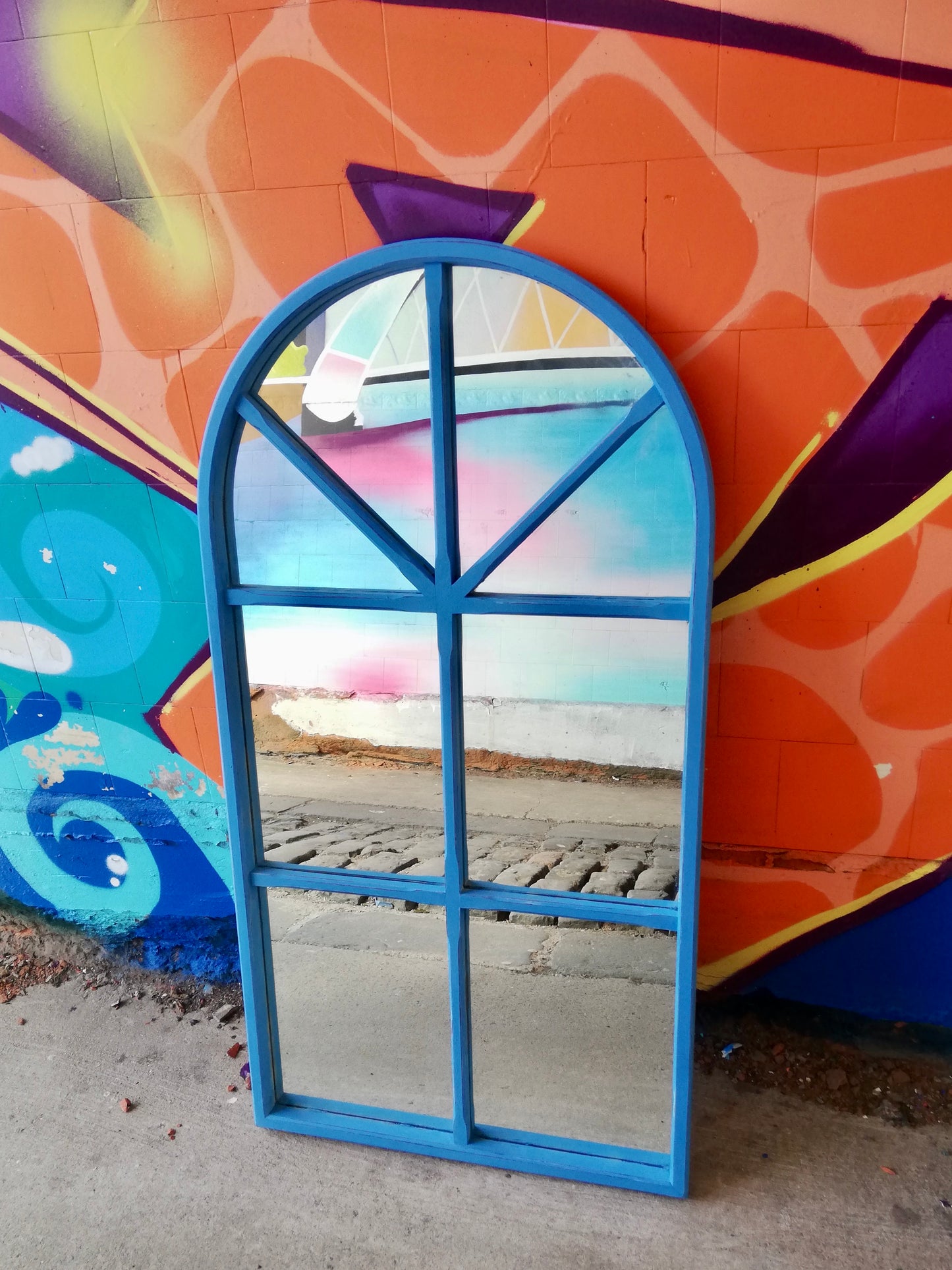 Window mirror frame painted in Annie Sloan Chalk Paint in svenska blue and giverny.