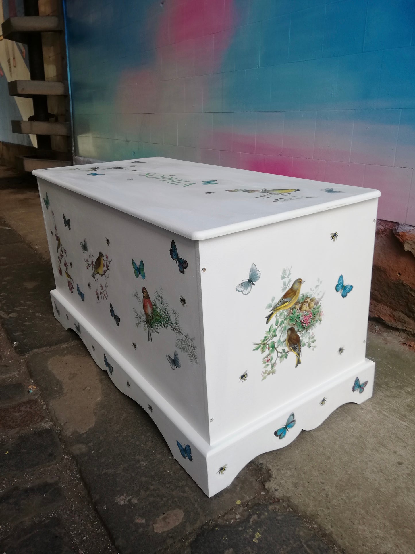 Commission for Lynne painted and personalised children's toy box