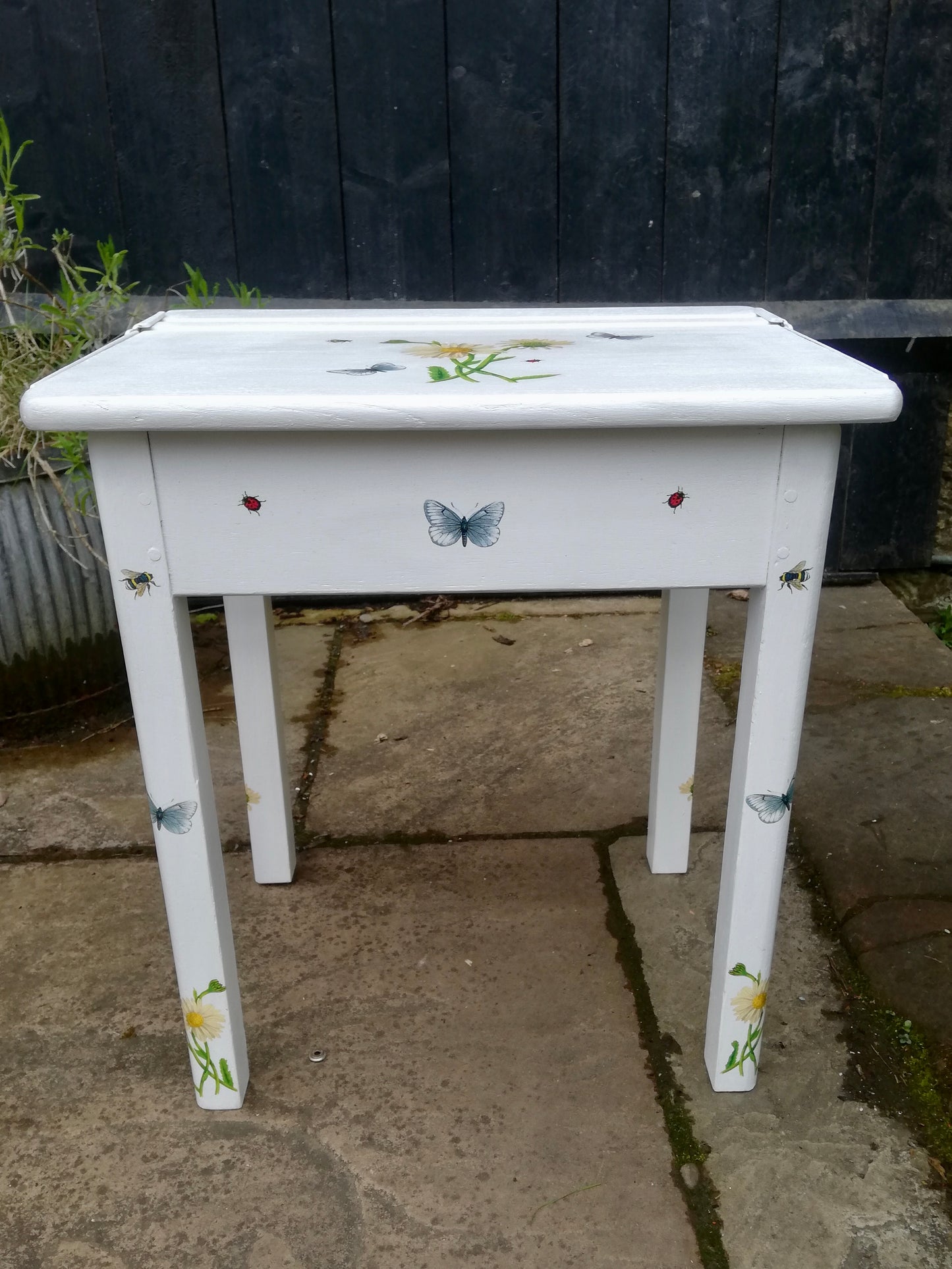 Children's painted desk - bees and butterfly theme