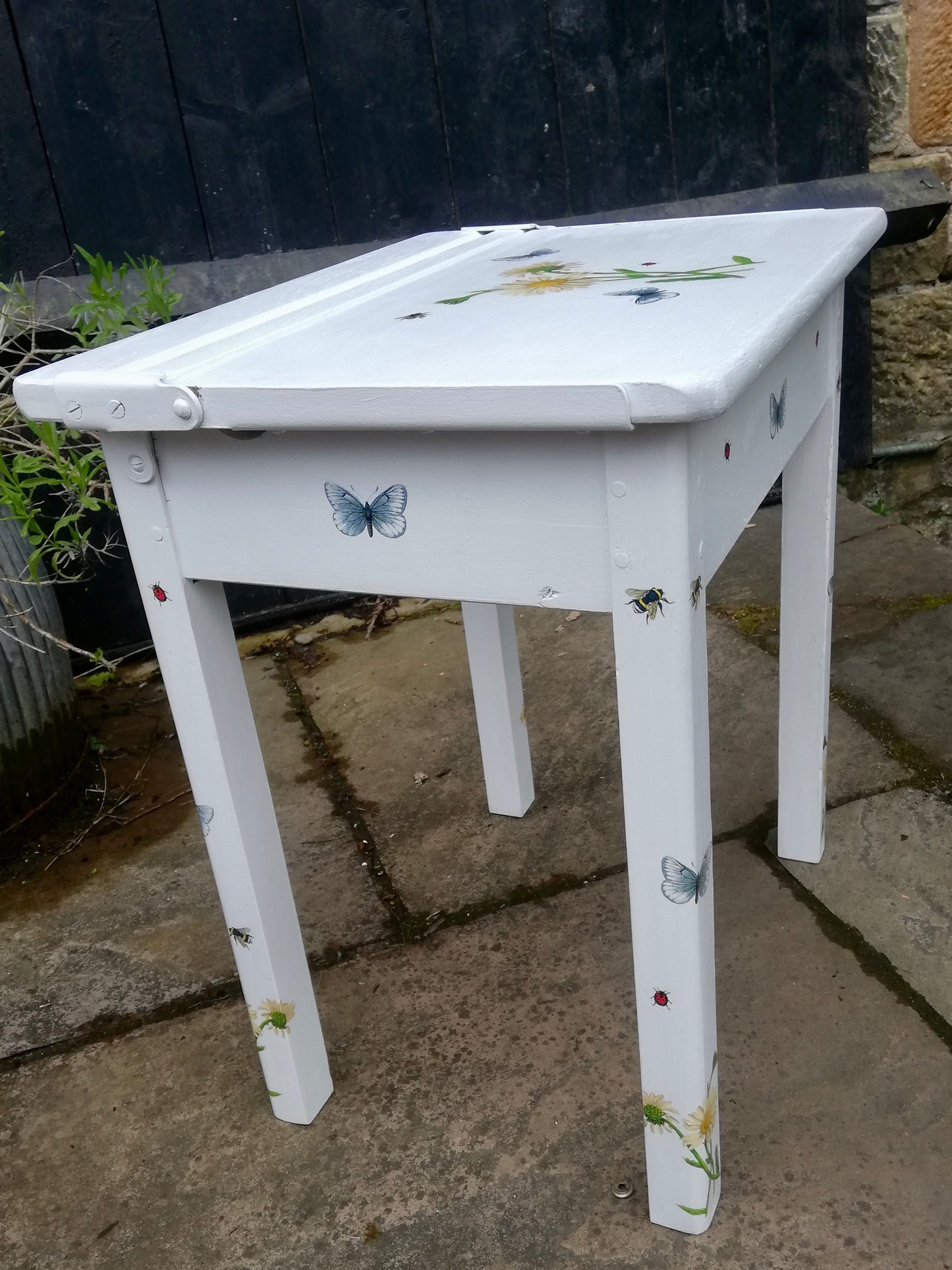 Children's painted desk - bees and butterfly theme