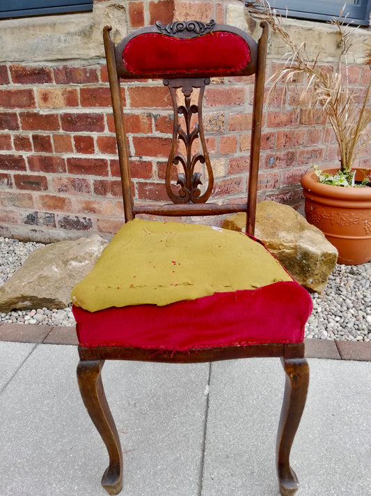 Antique vintage carved chair available for reupholstery and painting your choice of colour - price includes upholstery and painting