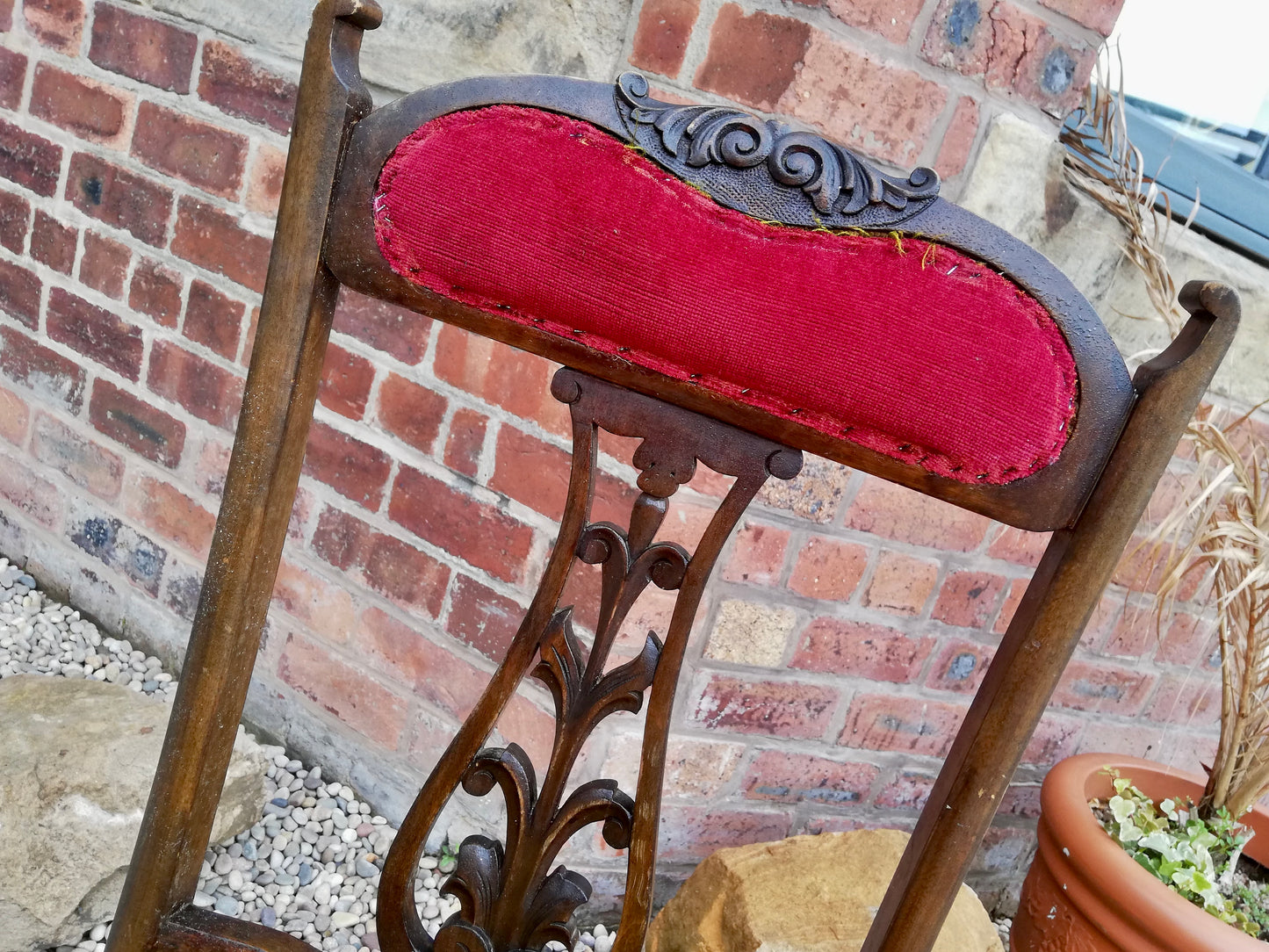 Antique vintage carved chair available for reupholstery and painting your choice of colour - price includes upholstery and painting