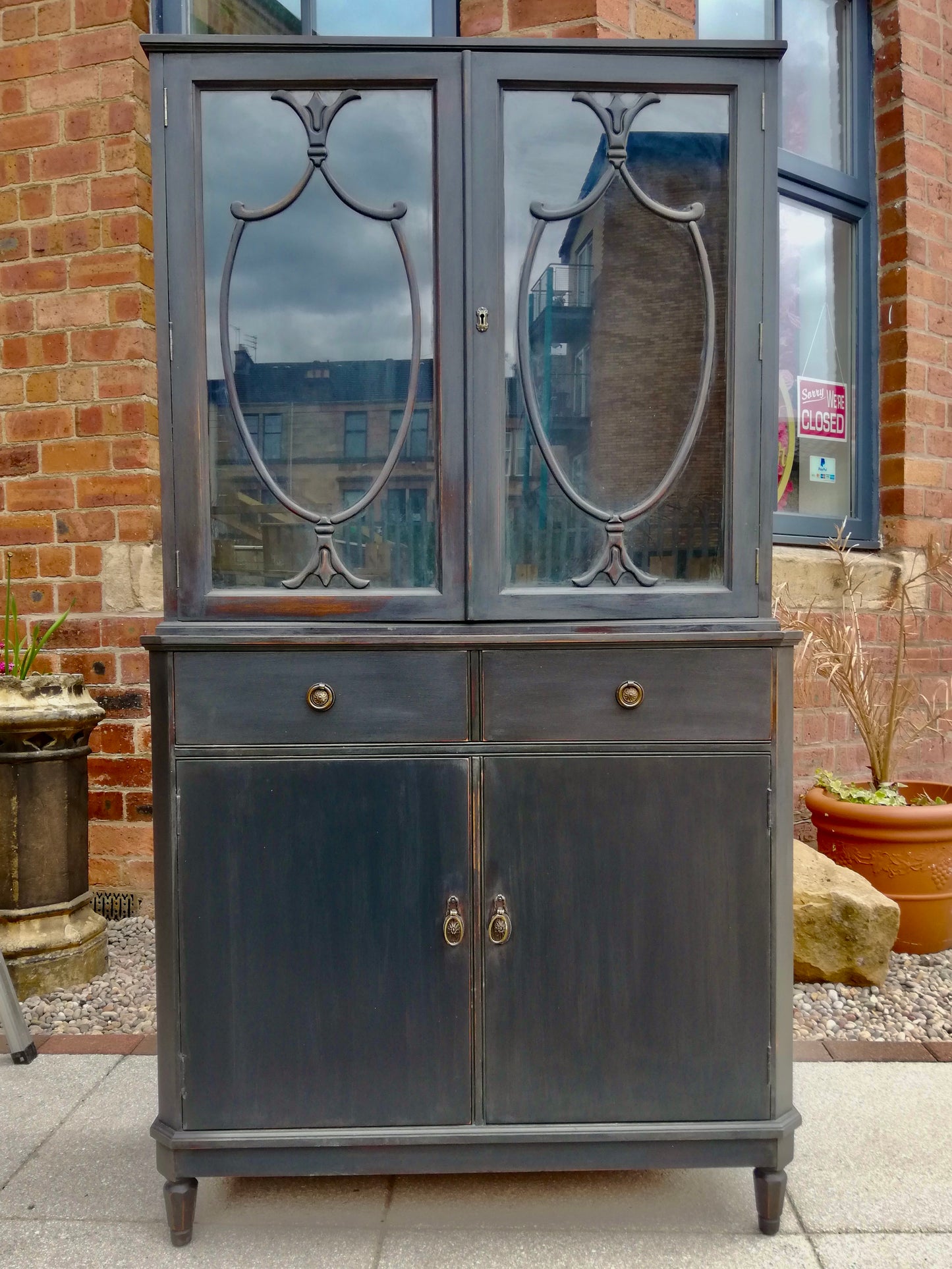 Reserved for Victoria -Vintage dresser / display cabinet painted in Graphite