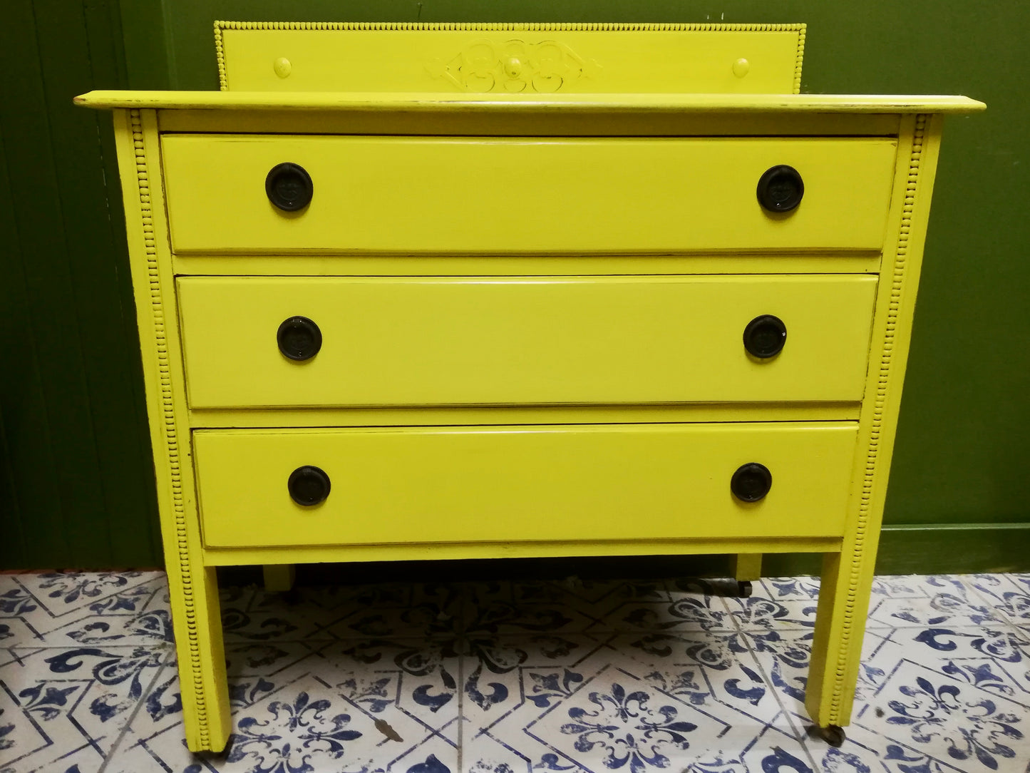 Commission for Victoria painted chest of drawers in Annie Sloan English Yellow