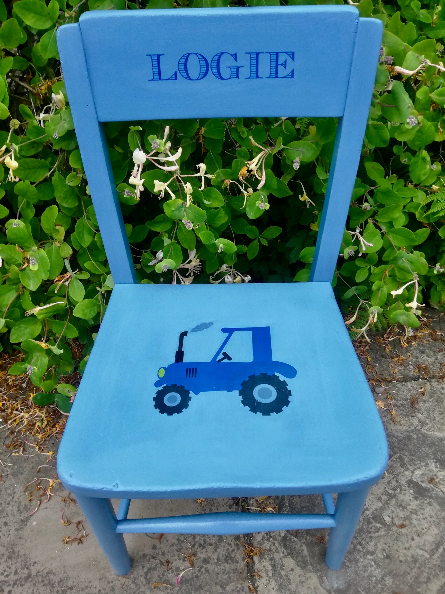 Children's personalised  wooden nursery school chair - Racing Car /Tractor theme and your child's name