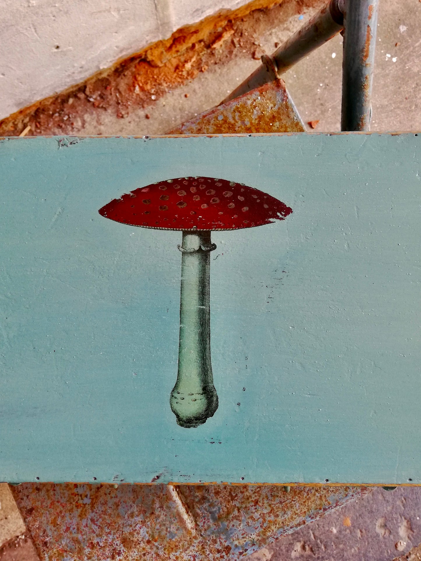 Vintage wooden mini suitcase with Fly Agaric Mushroom Design