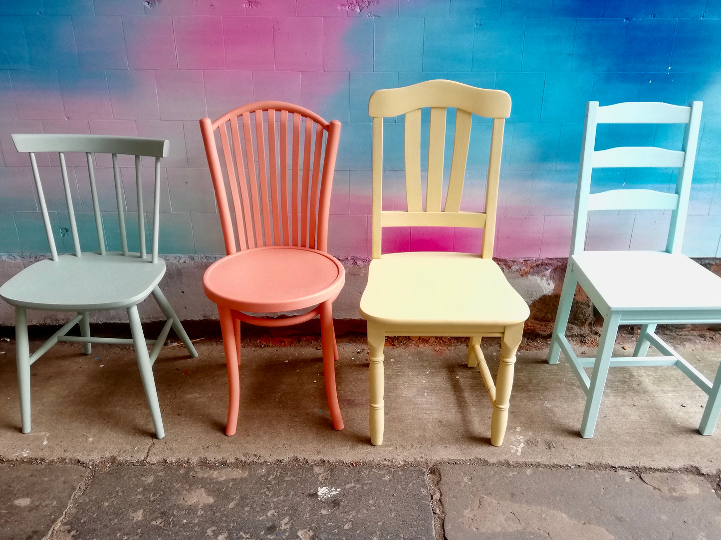 Handpainted Mismatch vintage dining chairs
