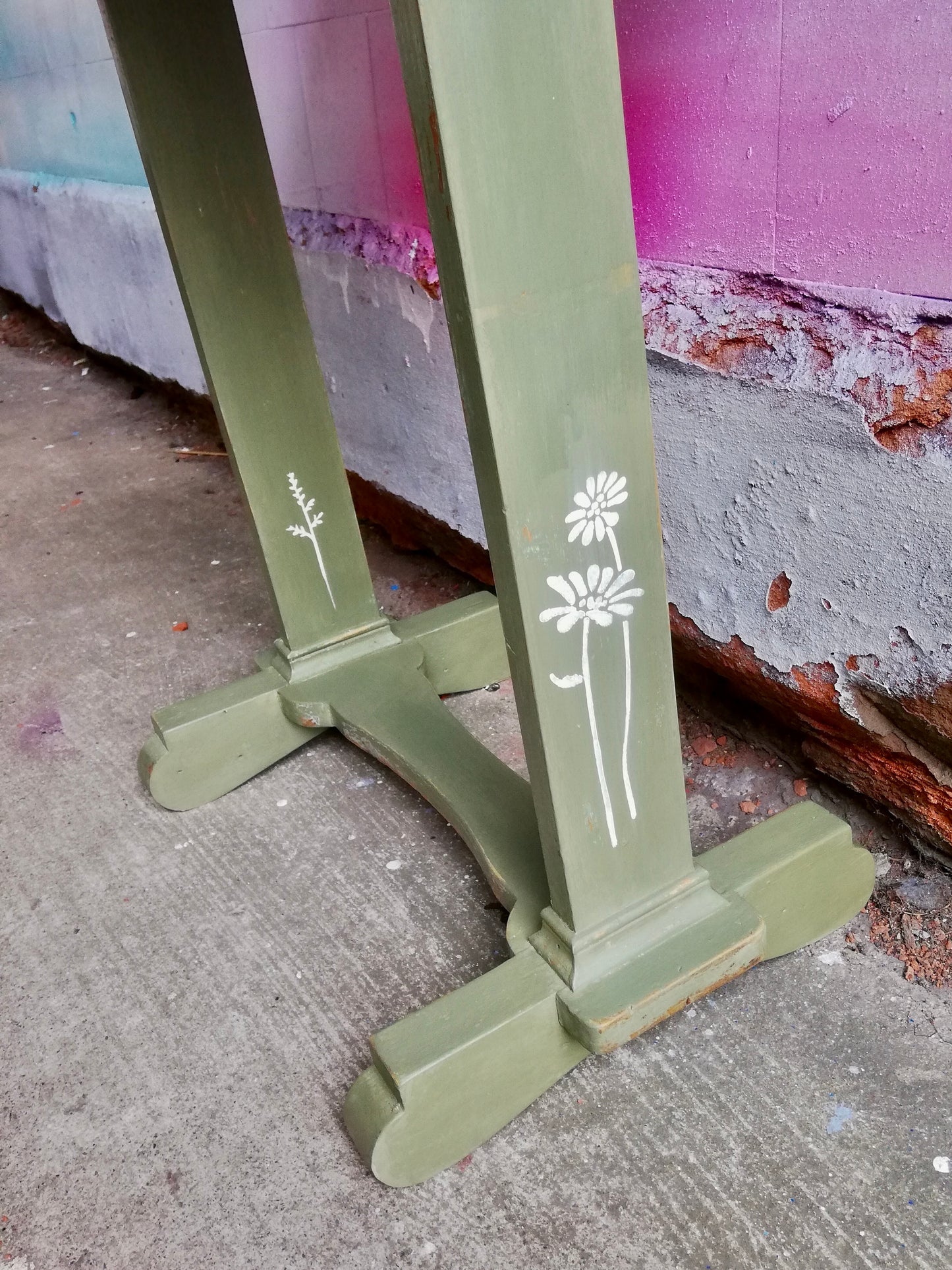 Vintage Wooden Plant Stand / side table painted in olive