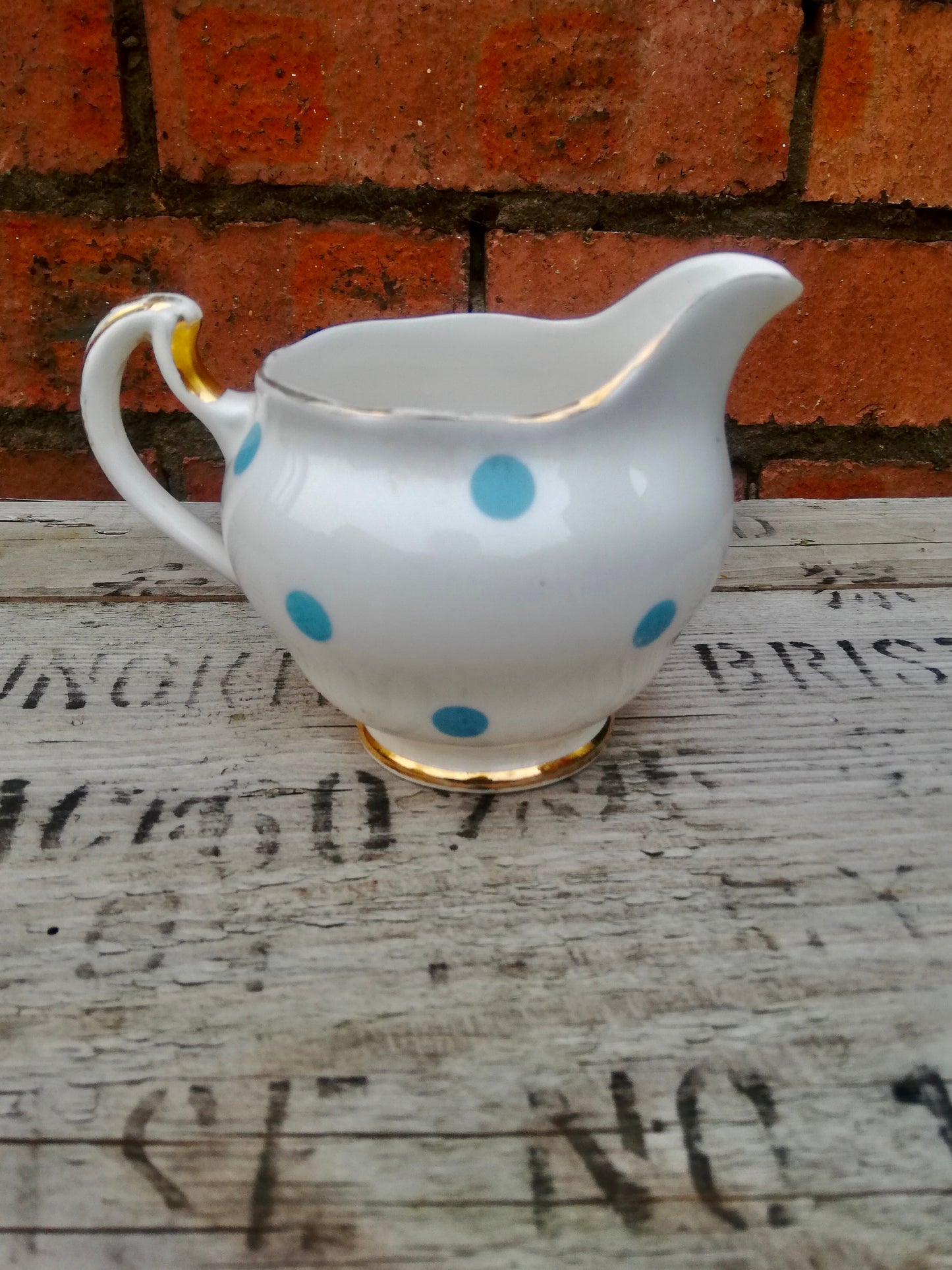 Vintage blue and white spotty milk jug creamer