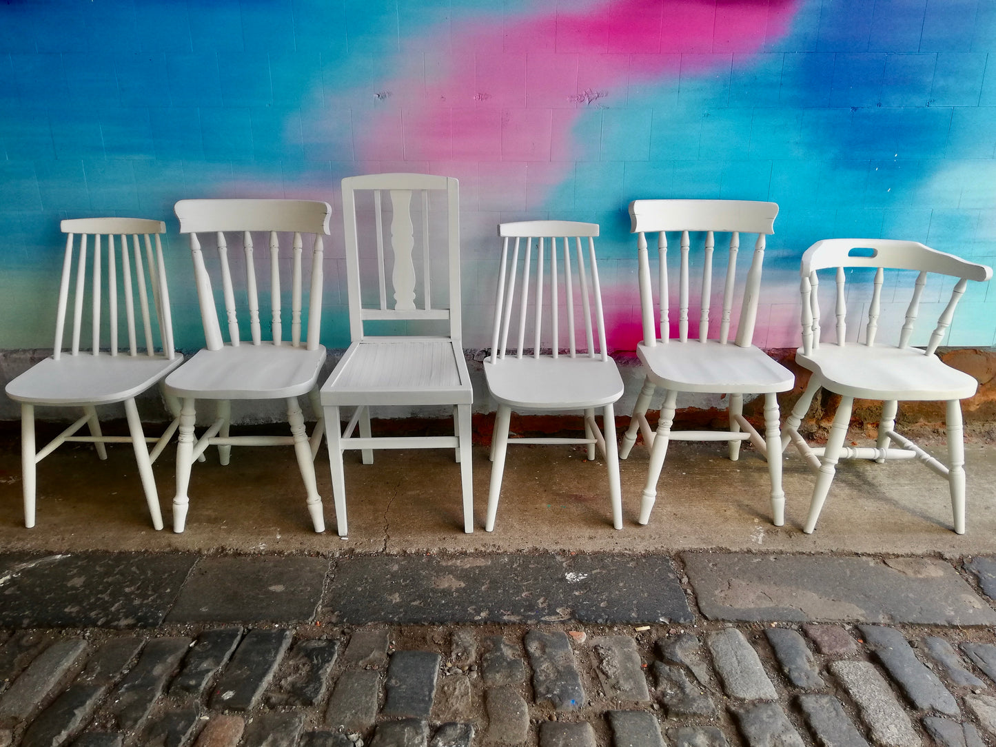 Handpainted Mismatched vintage dining chairs painted in your choice of `Little Greene colours
